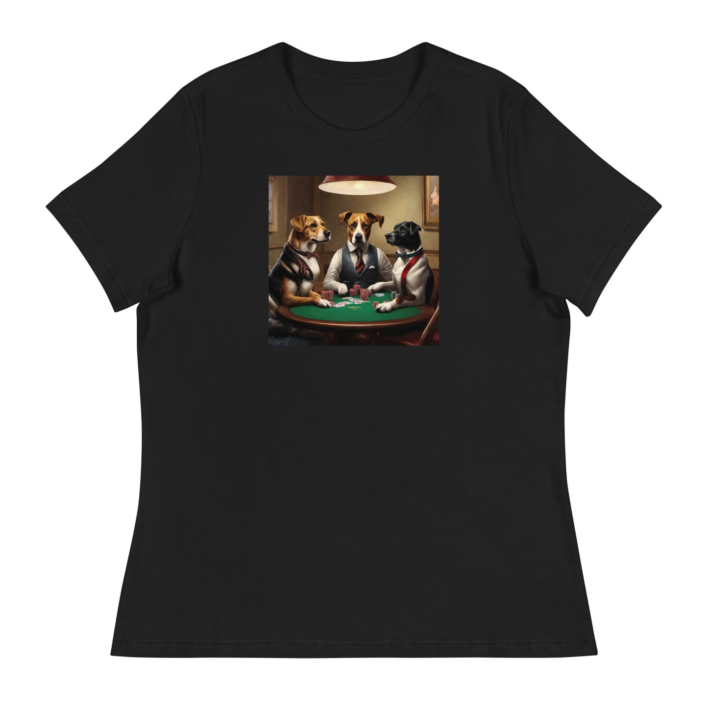 Pooches Playing Poker Women's Funny T-Shirt Black