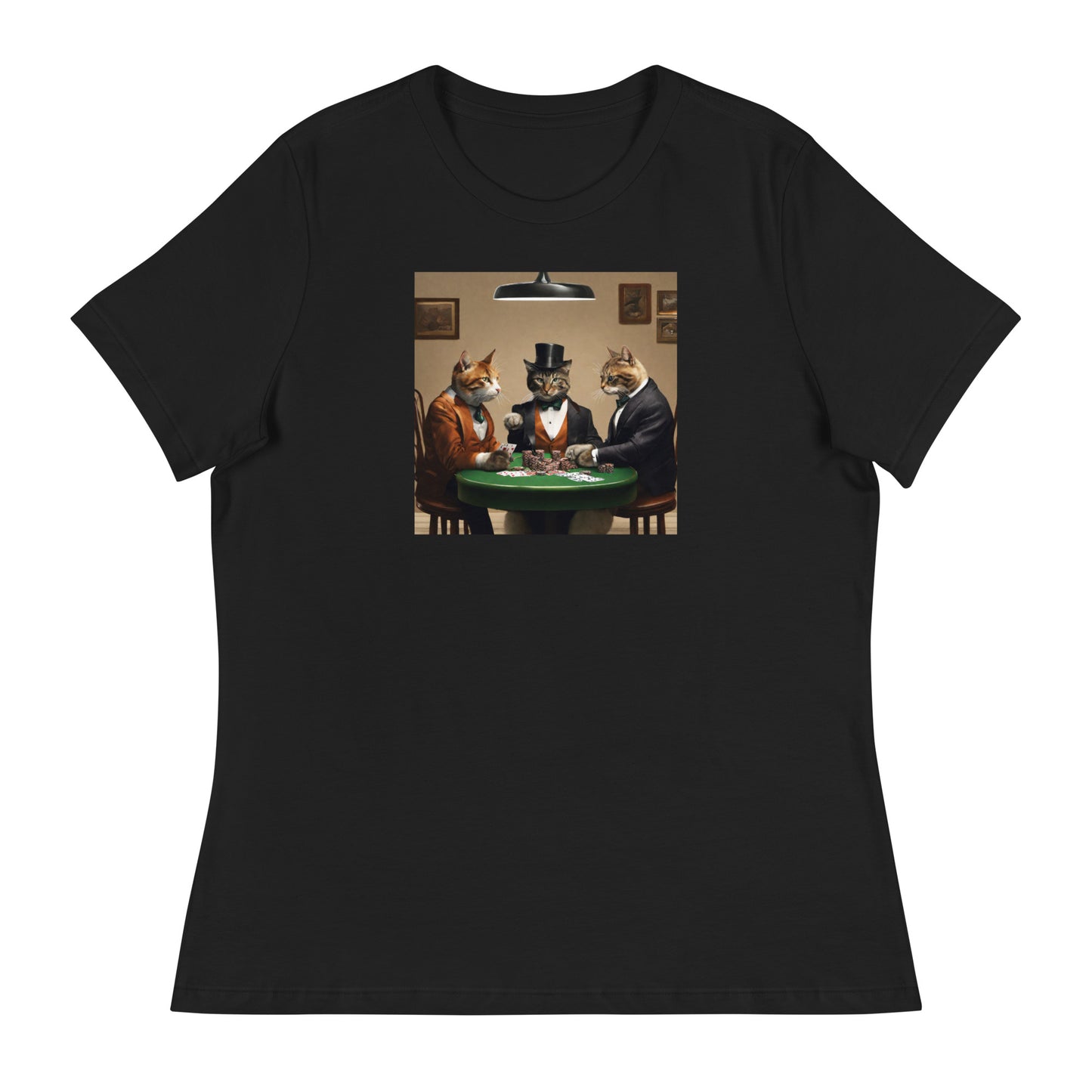 Cats Playing Poker Women's Funny T-Shirt Black