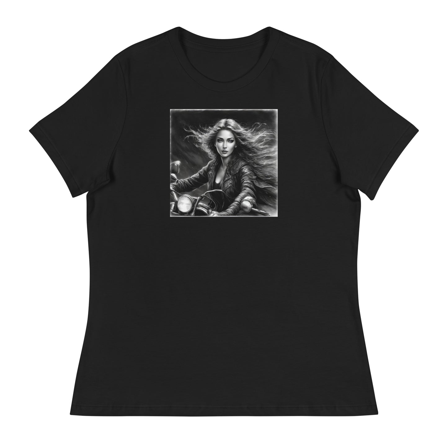 Woman Riding Motorcycle T-Shirt Black