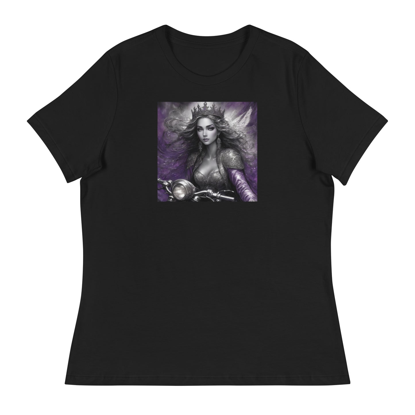 Princess Woman Riding a Motorcycle T-Shirt Black