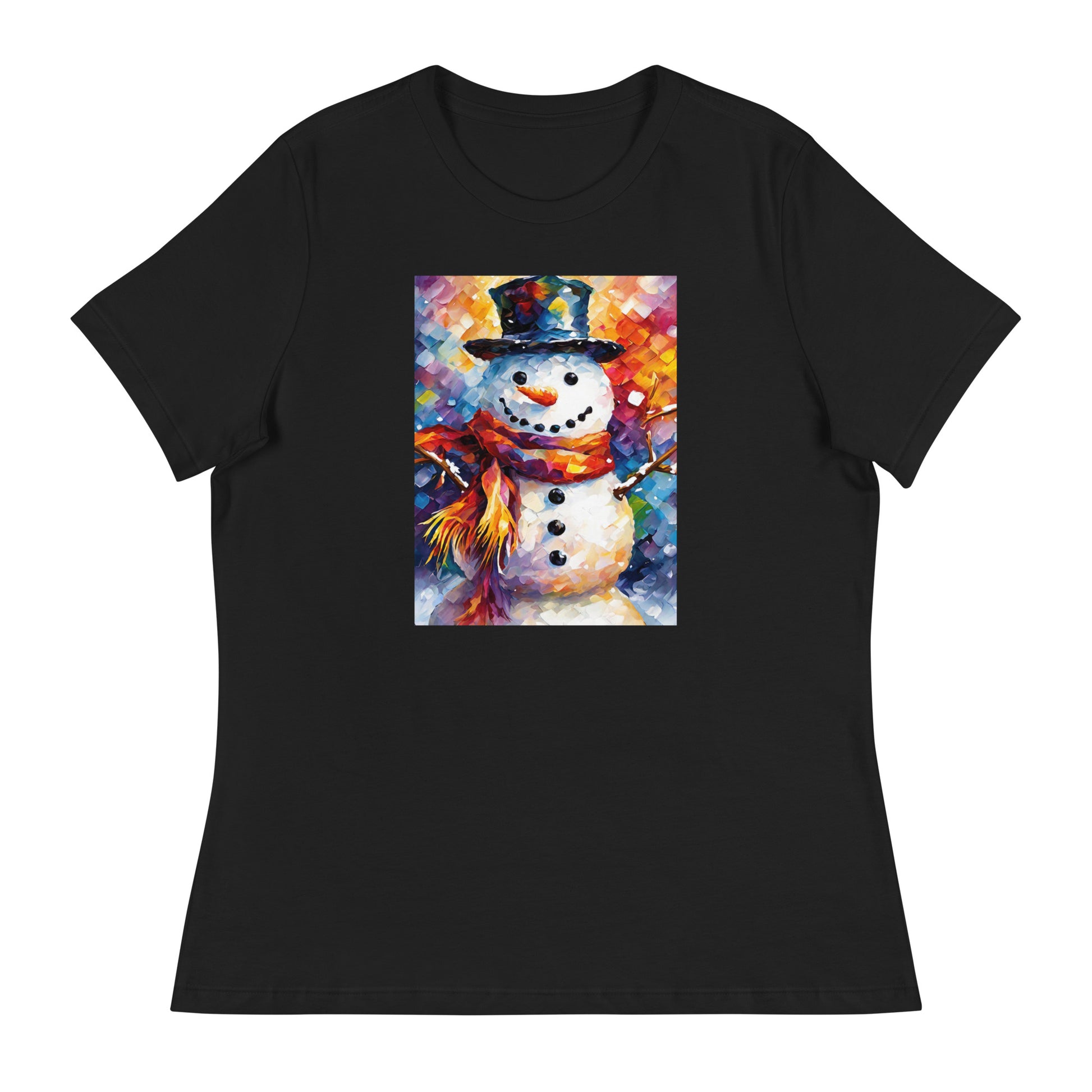 Happy Snowman Women's Christmas T-Shirt Black