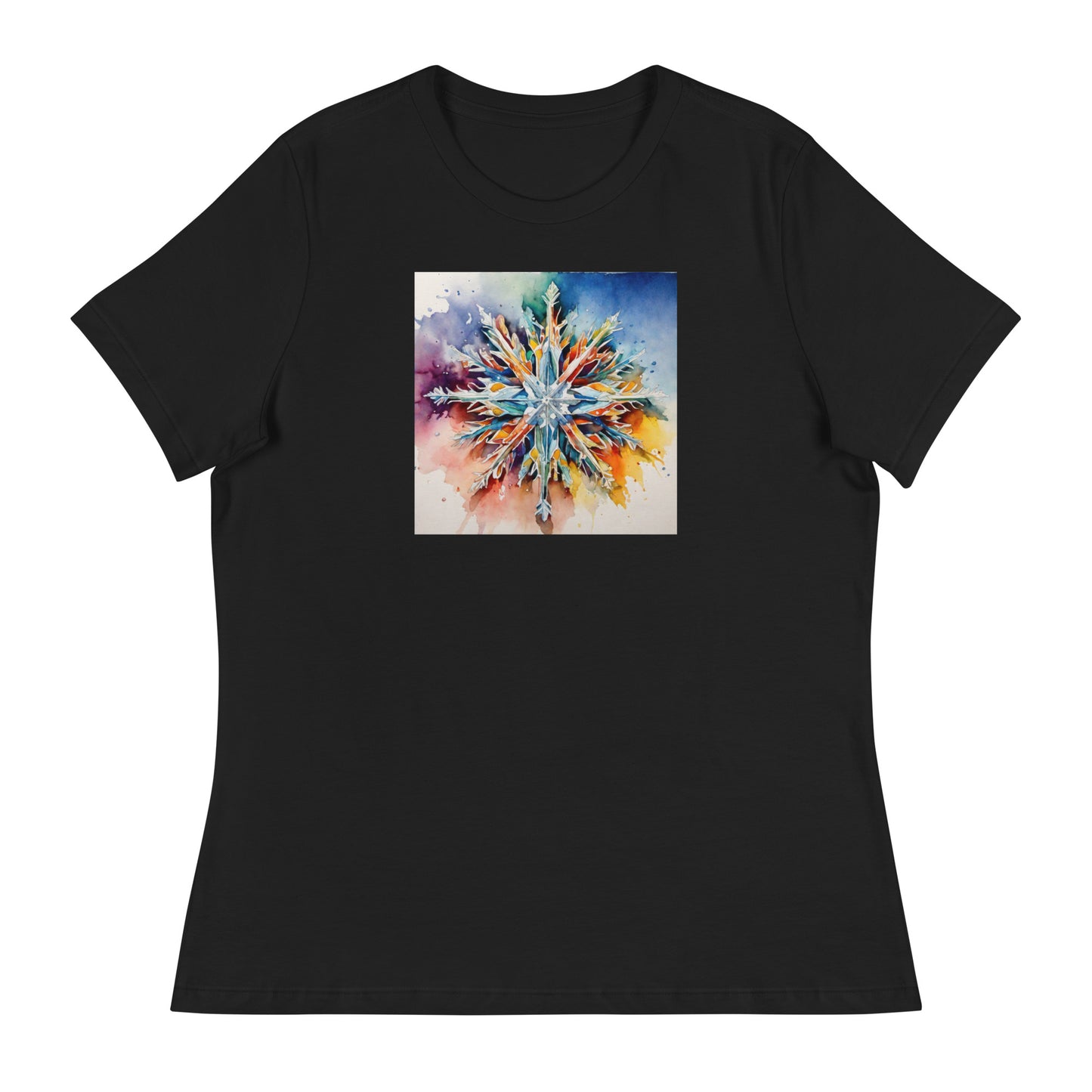 Colorful Snowflake Women's Christmas T-Shirt Black