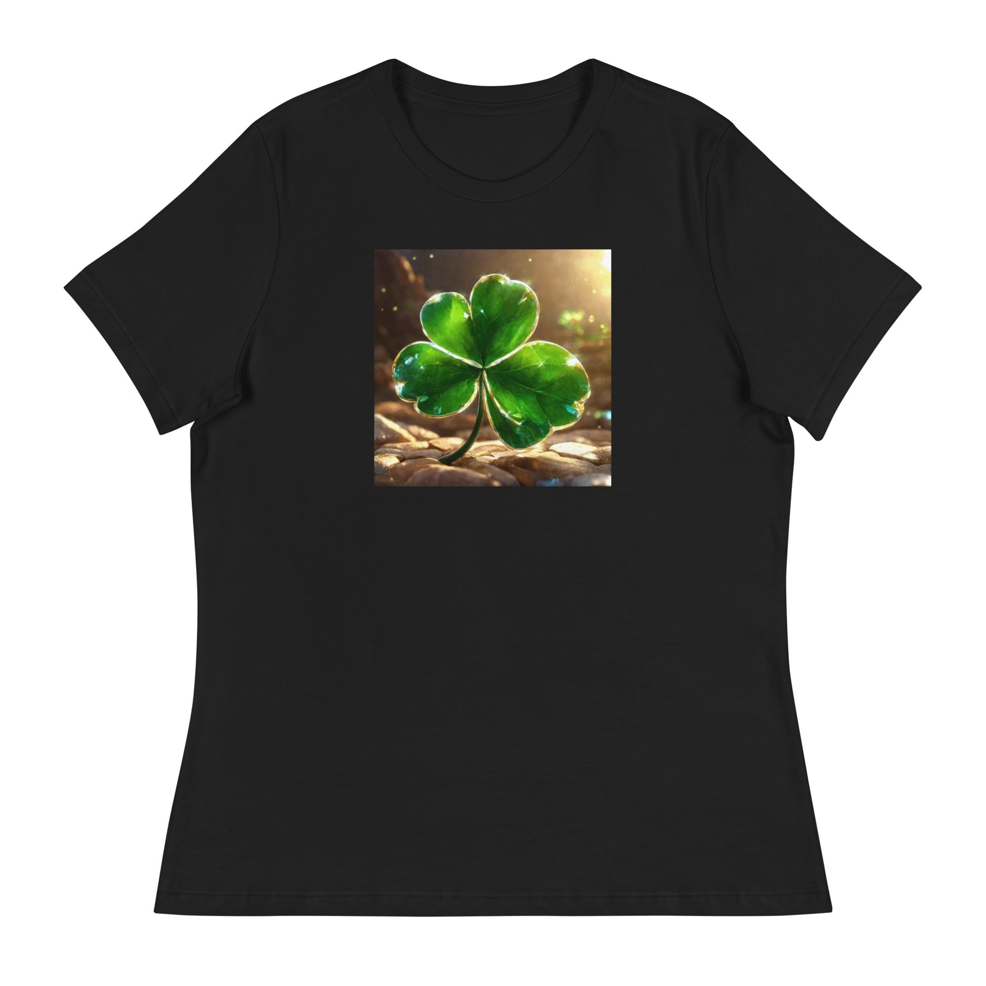 Lucky Four Leaf Clover Women's St Patrick's Day T-Shirt Black