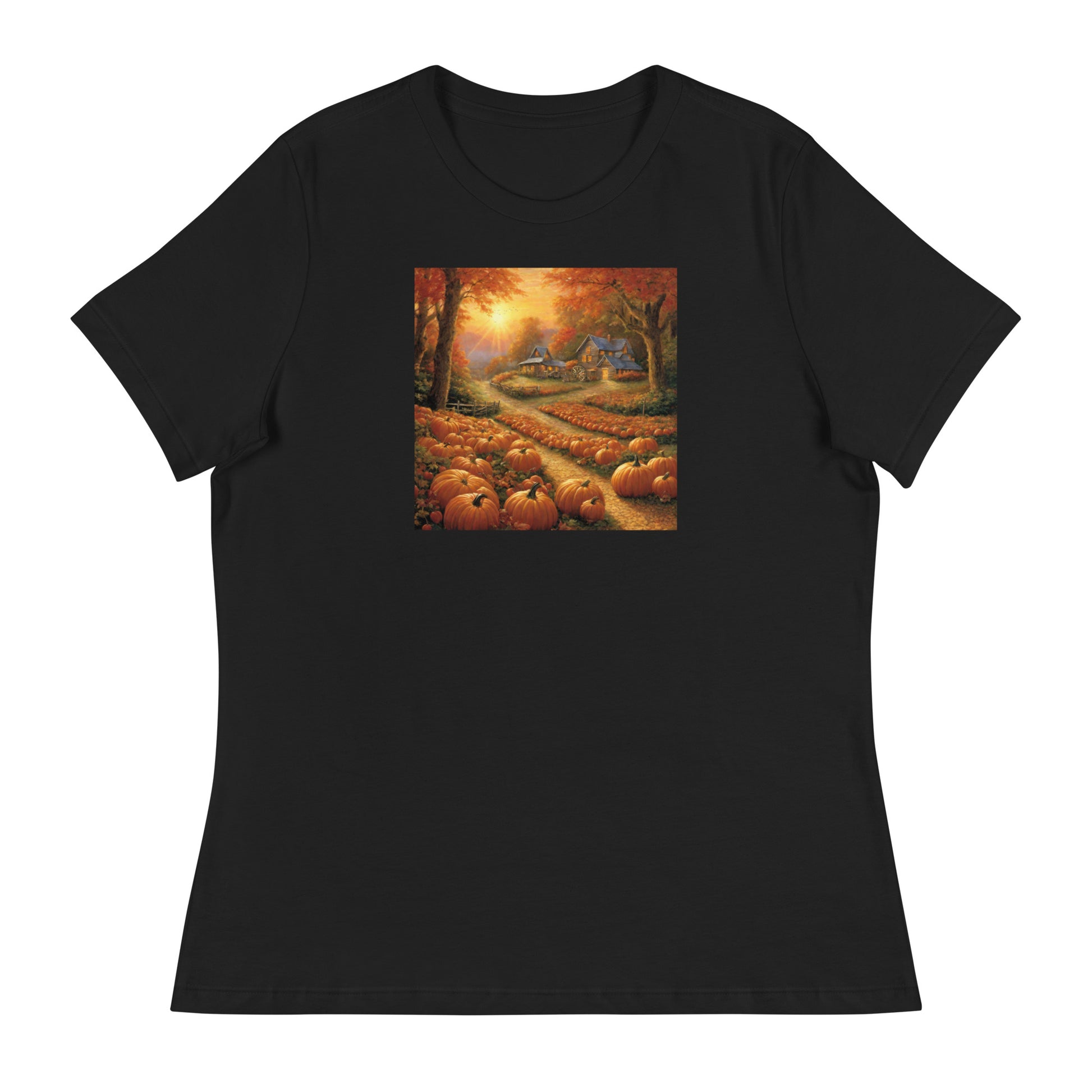 Fall Pumpkin Scene Women's Autumn T-Shirt Black