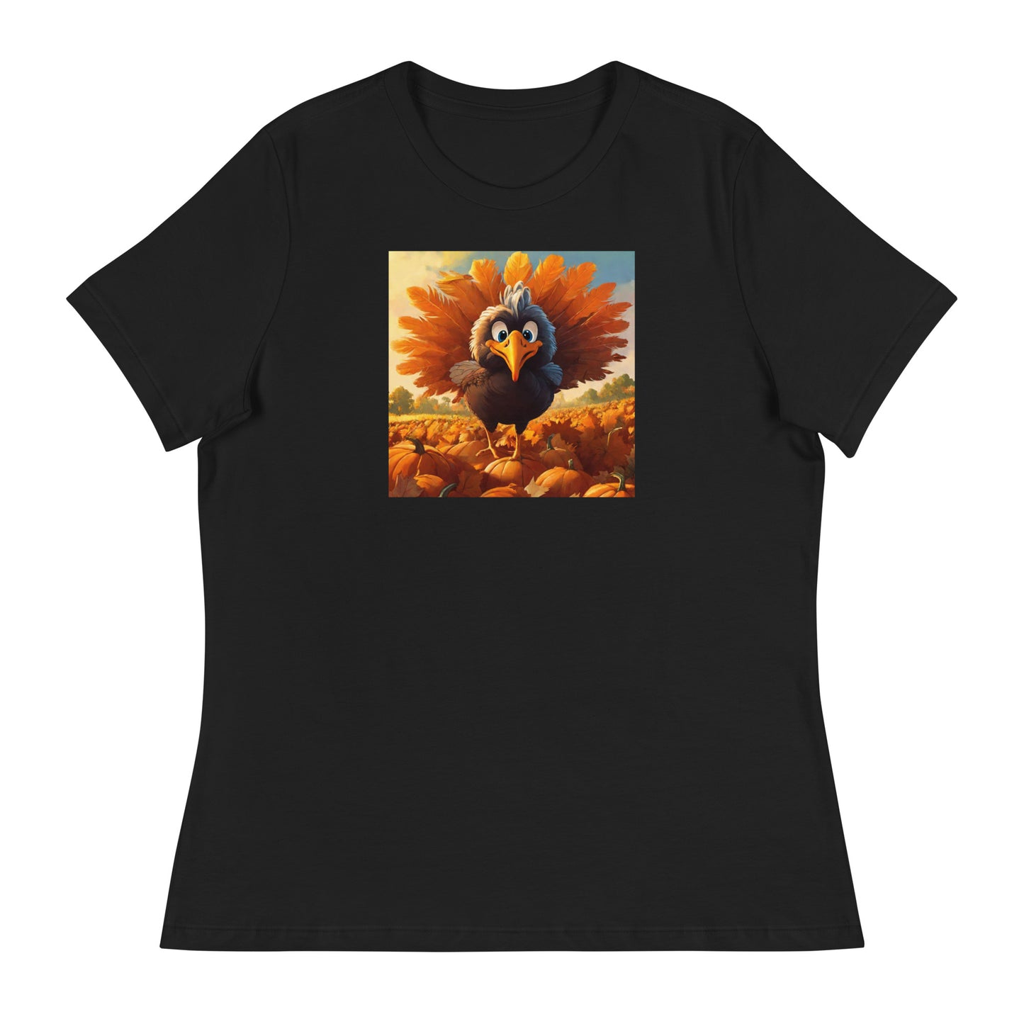 Cute Turkey Women's Thanksgiving T-Shirt Black