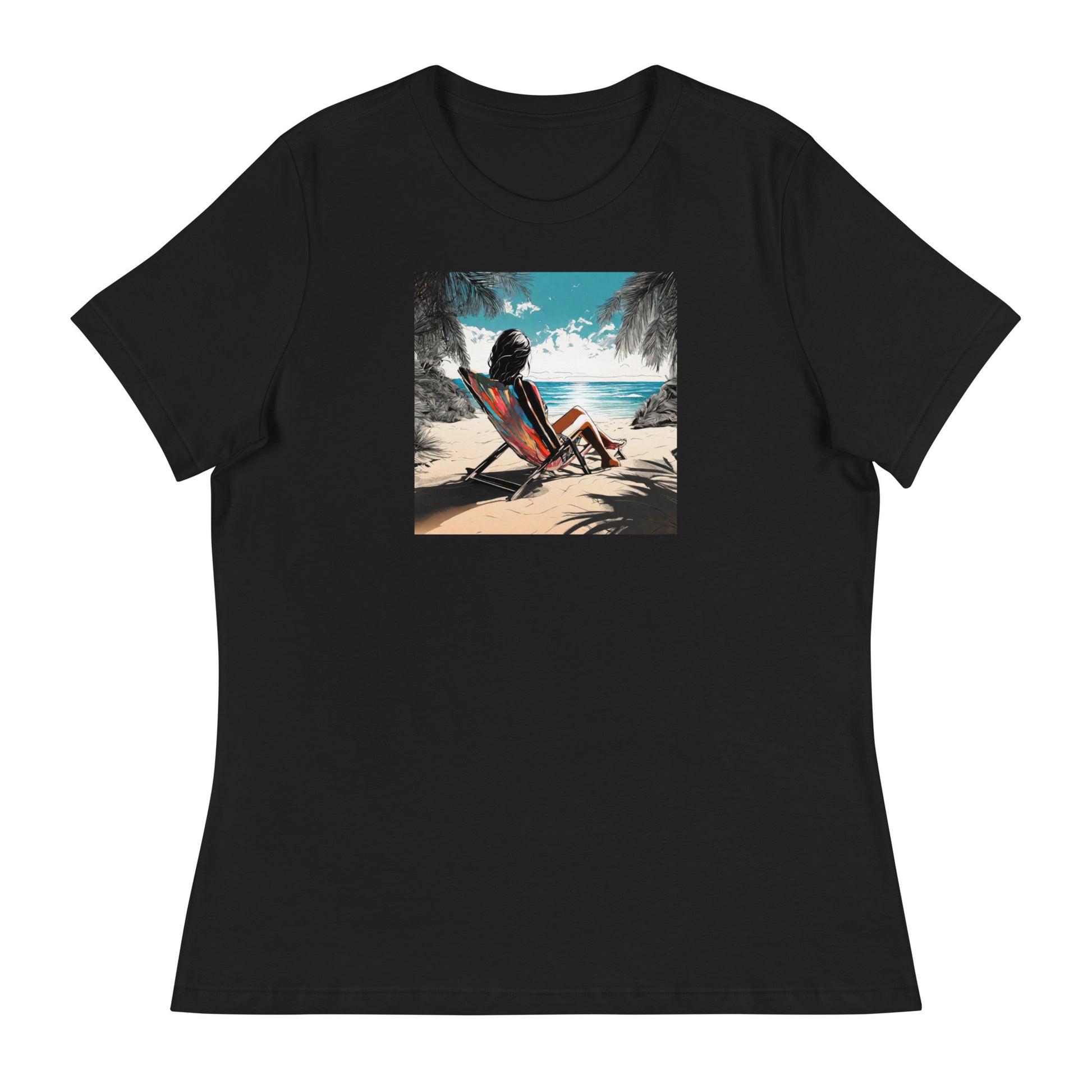 Relaxing on the Beach Women's Summer T-Shirt Black