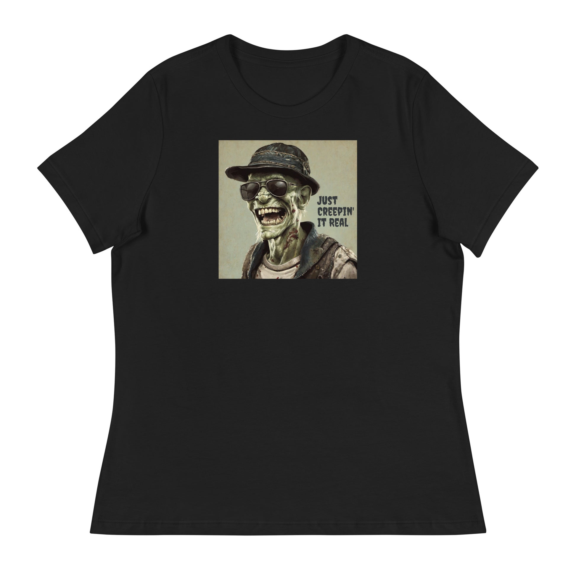 Just Creepin' It Real Women's Zombie T-Shirt for Halloween Black