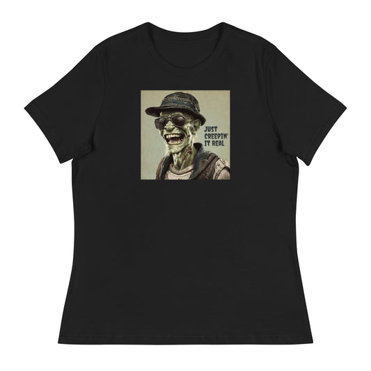 Just Creepin' It Real Women's Zombie T-Shirt for Halloween Black