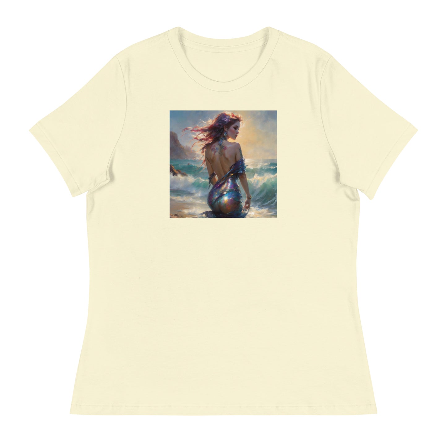 Enchanting Mermaid on Beach Women's Fantasy T-Shirt Citron