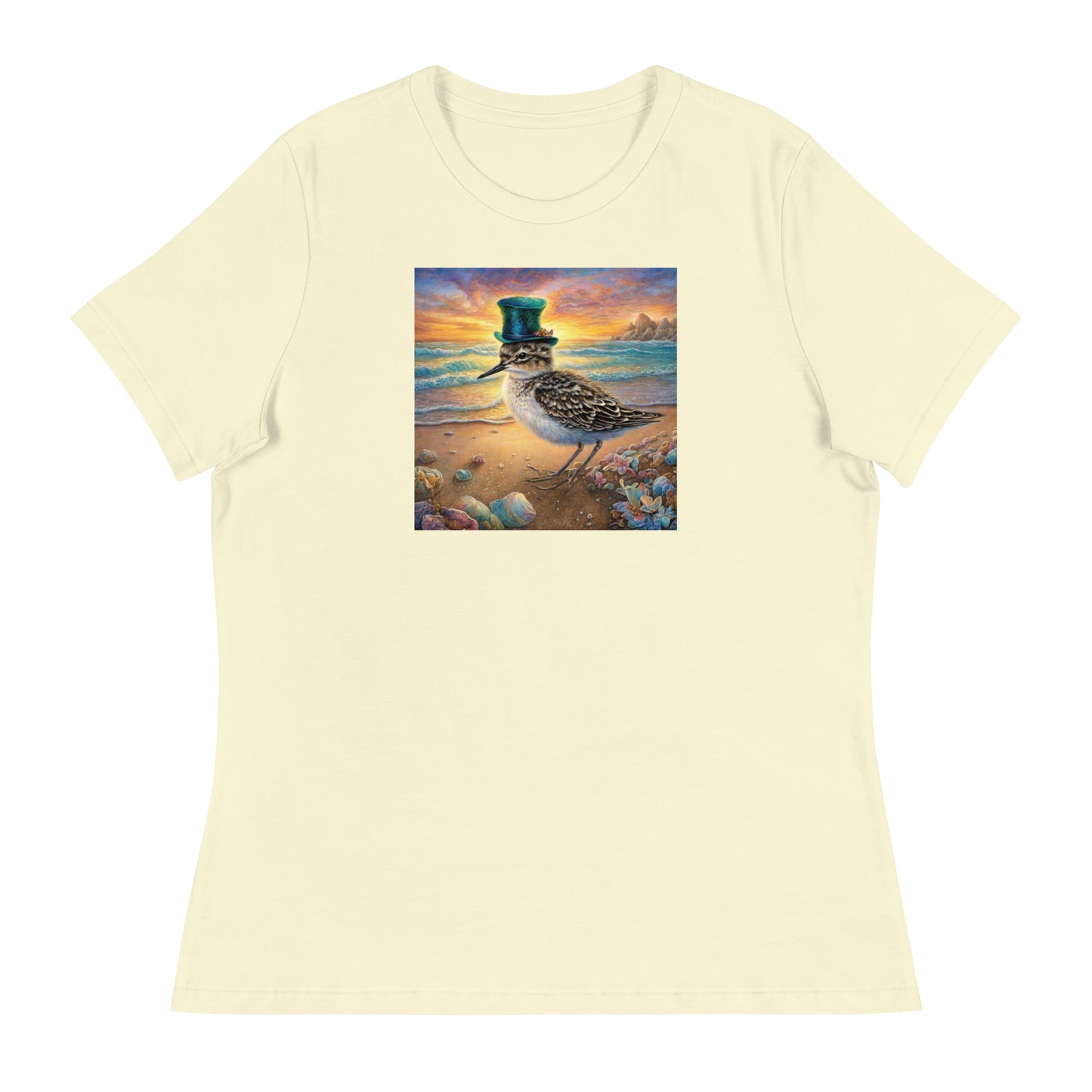 Sandpiper in Top Hat Women's Beach T-Shirt Citron