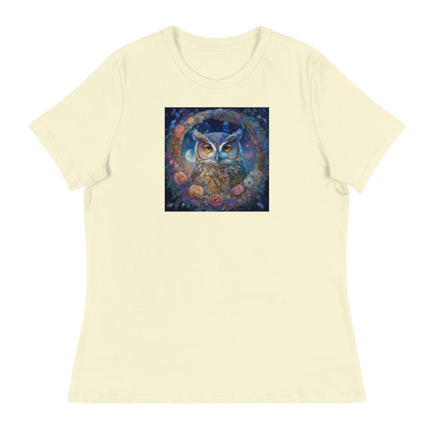 Owl Wreath Women's Animal Lover T-Shirt Citron