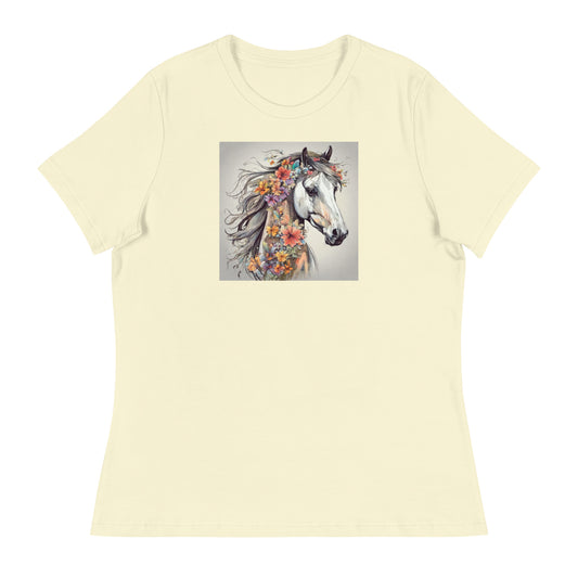 Horse with Flowers Women's Animal Lover T-Shirt Citron