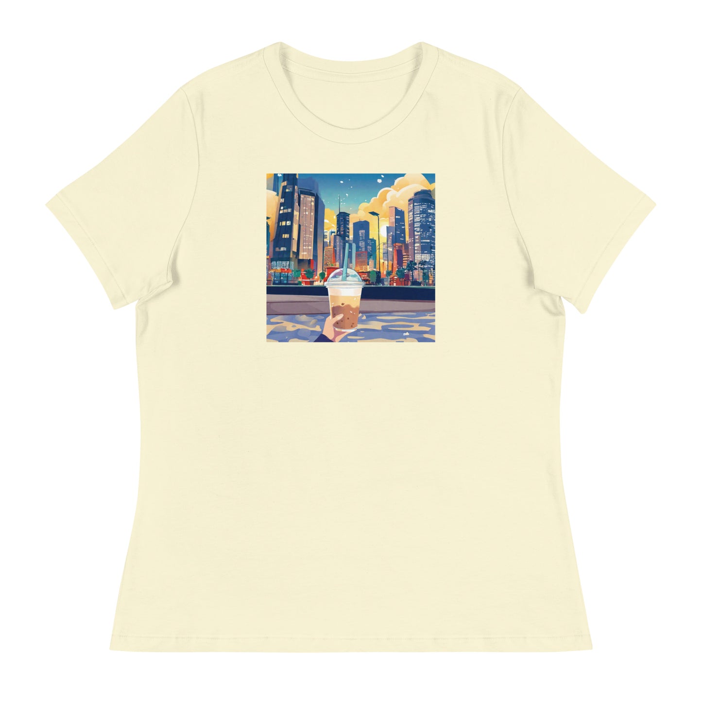 Women's Hand Holding Up Bubble Milk Tea Boba T-Shirt Citron