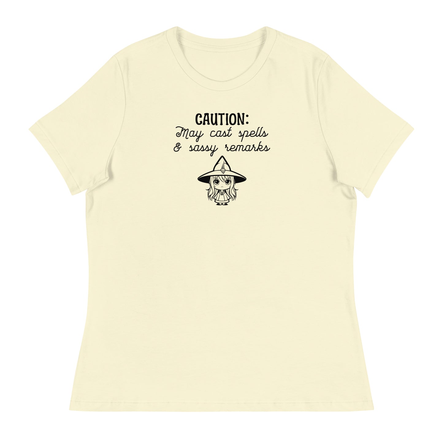 CAUTION: May Cast Spells & Sassy Remarks Women's Halloween T-Shirt Citron