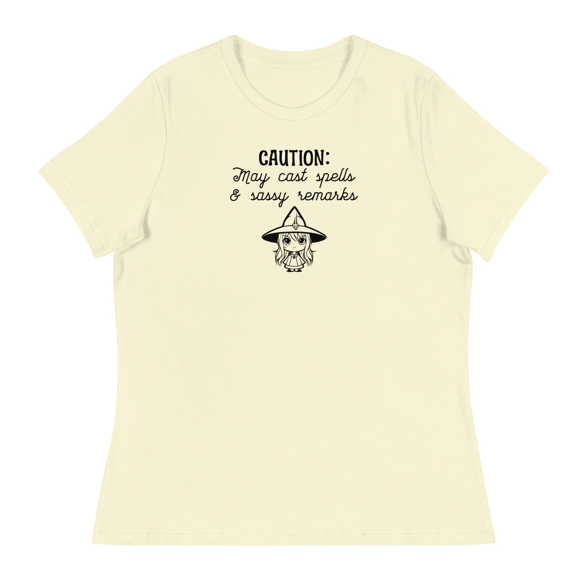 CAUTION: May Cast Spells & Sassy Remarks Women's Halloween T-Shirt Citron