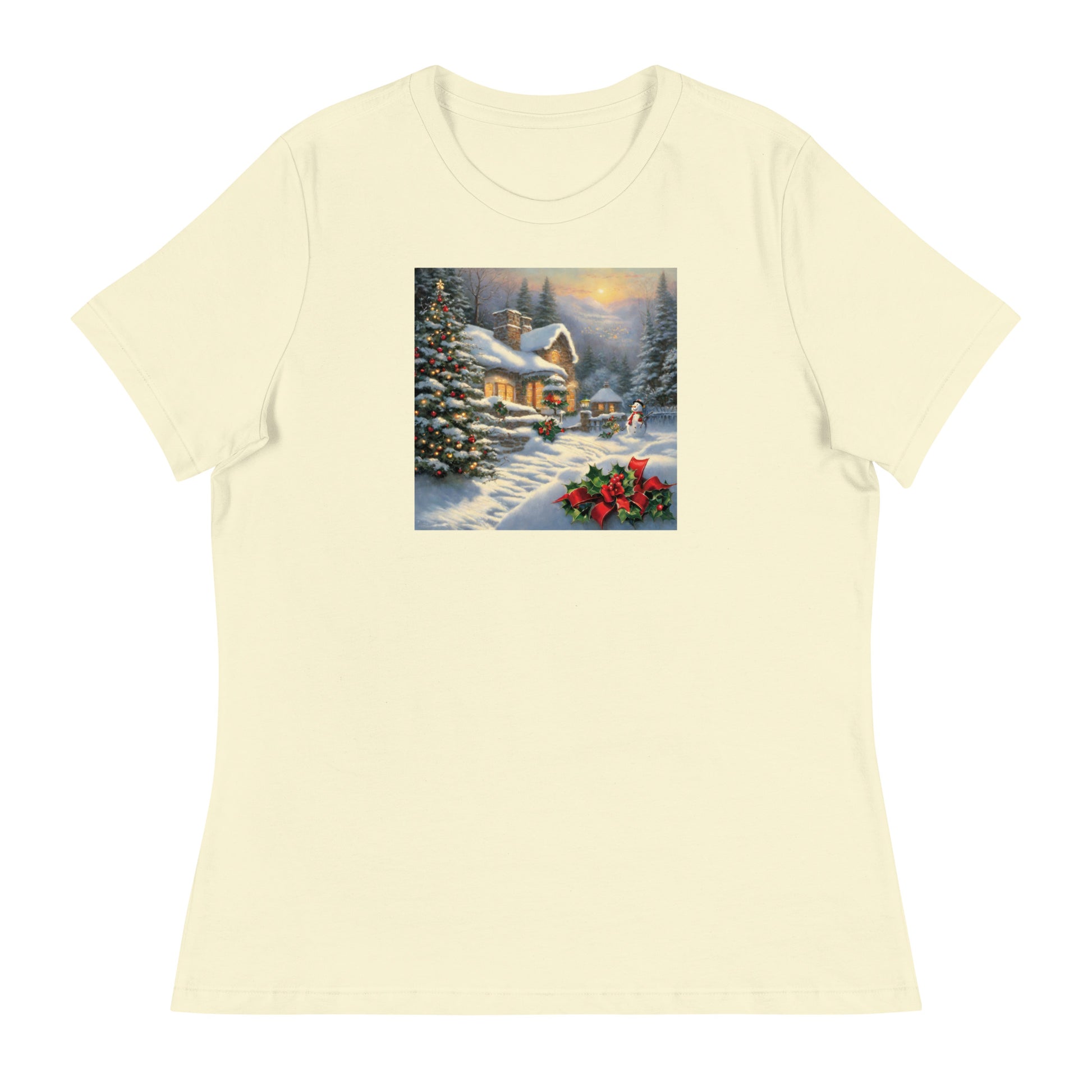 Snowy Winter Scene Women's Christmas T-Shirt Citron