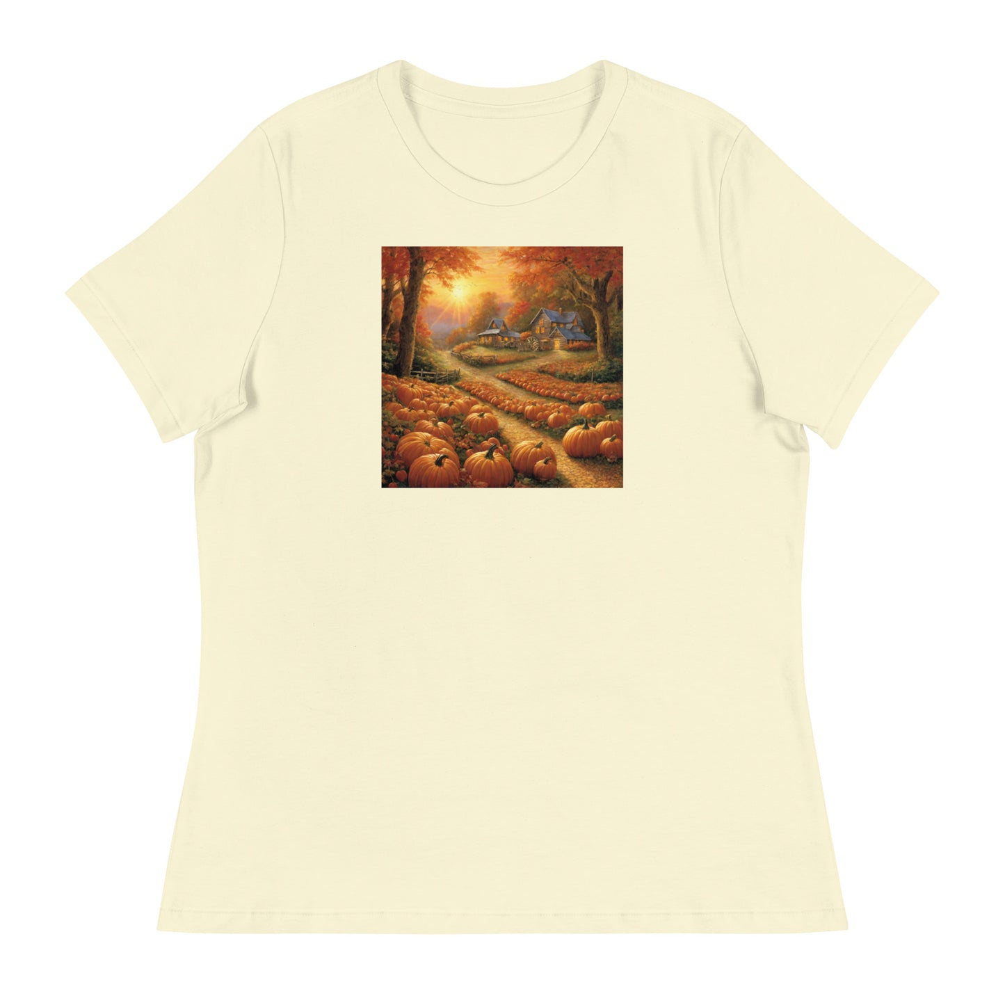 Fall Pumpkin Scene Women's Autumn T-Shirt Citron