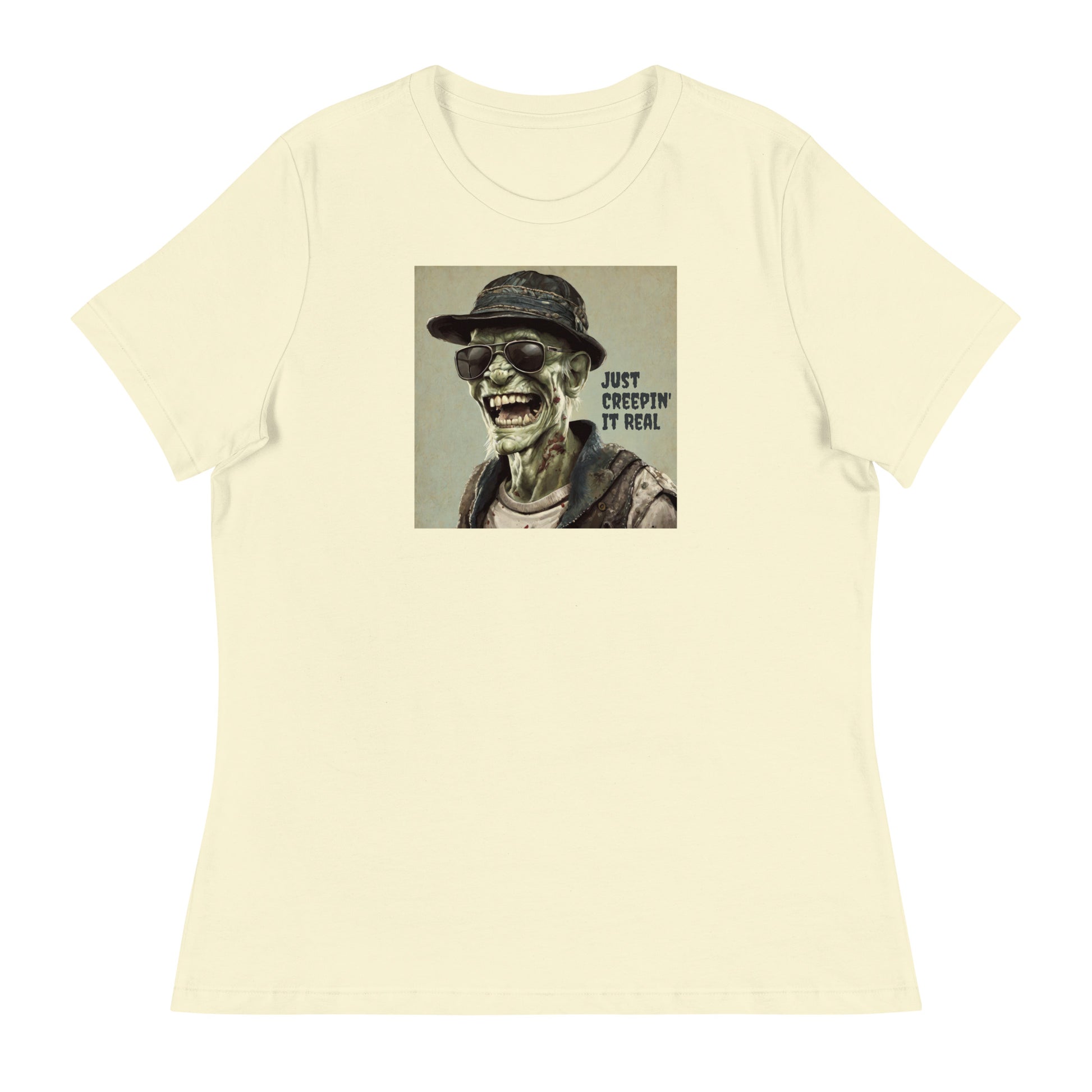 Just Creepin' It Real Women's Zombie T-Shirt for Halloween Citron