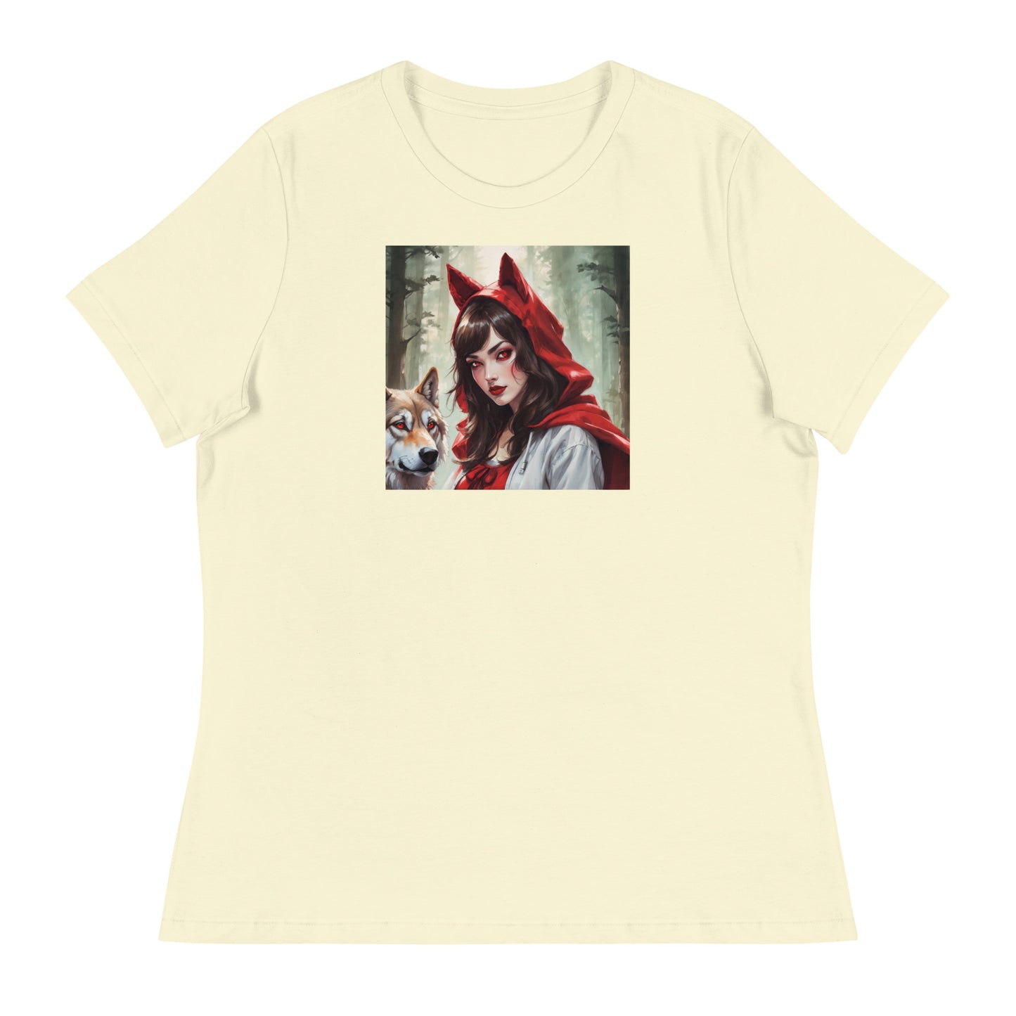 Red Riding Hood Colluding with the Wolf Women's Fairy Tale T-Shirt Citron