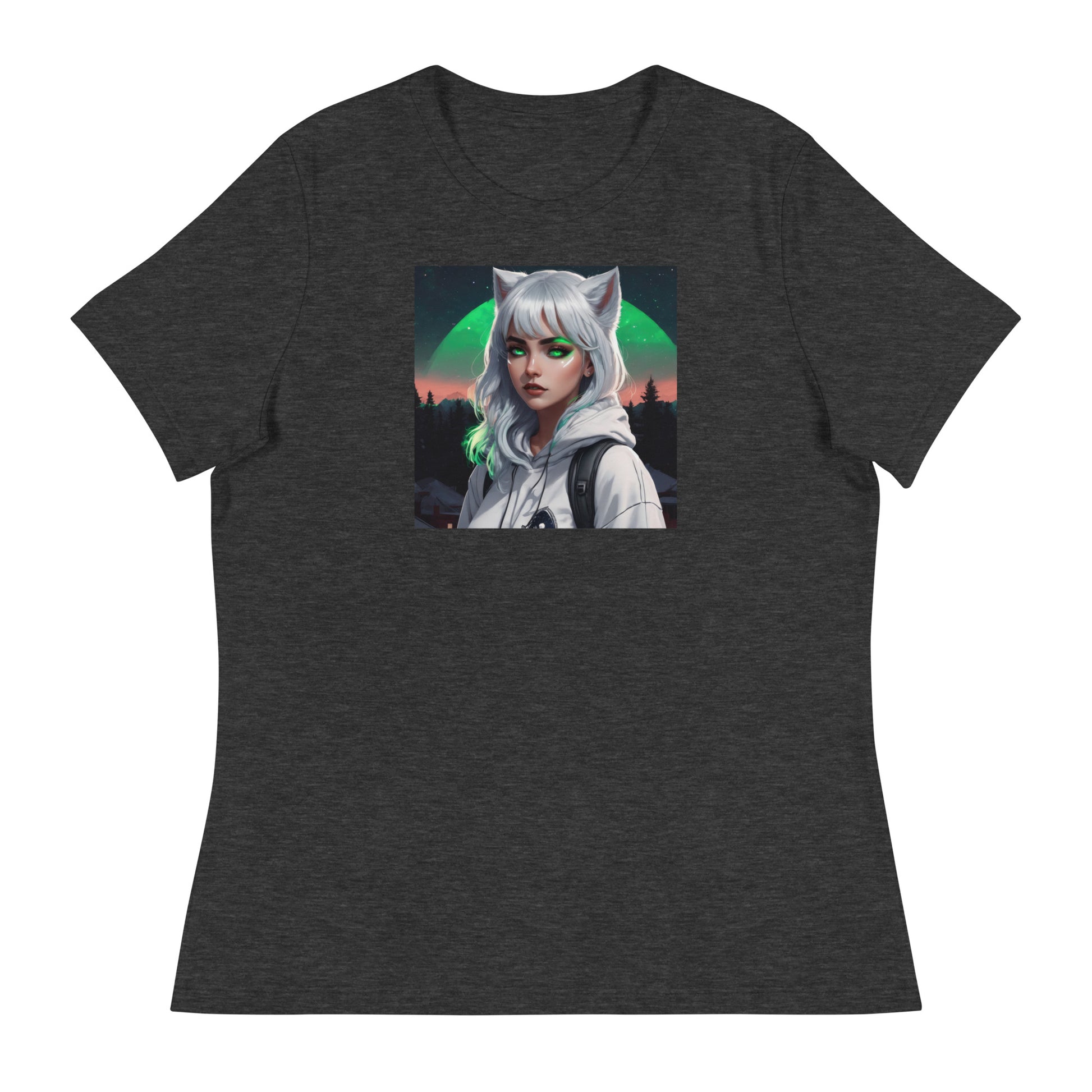 Cute Fox Girl Women's Graphic Tee Dark Grey Heather