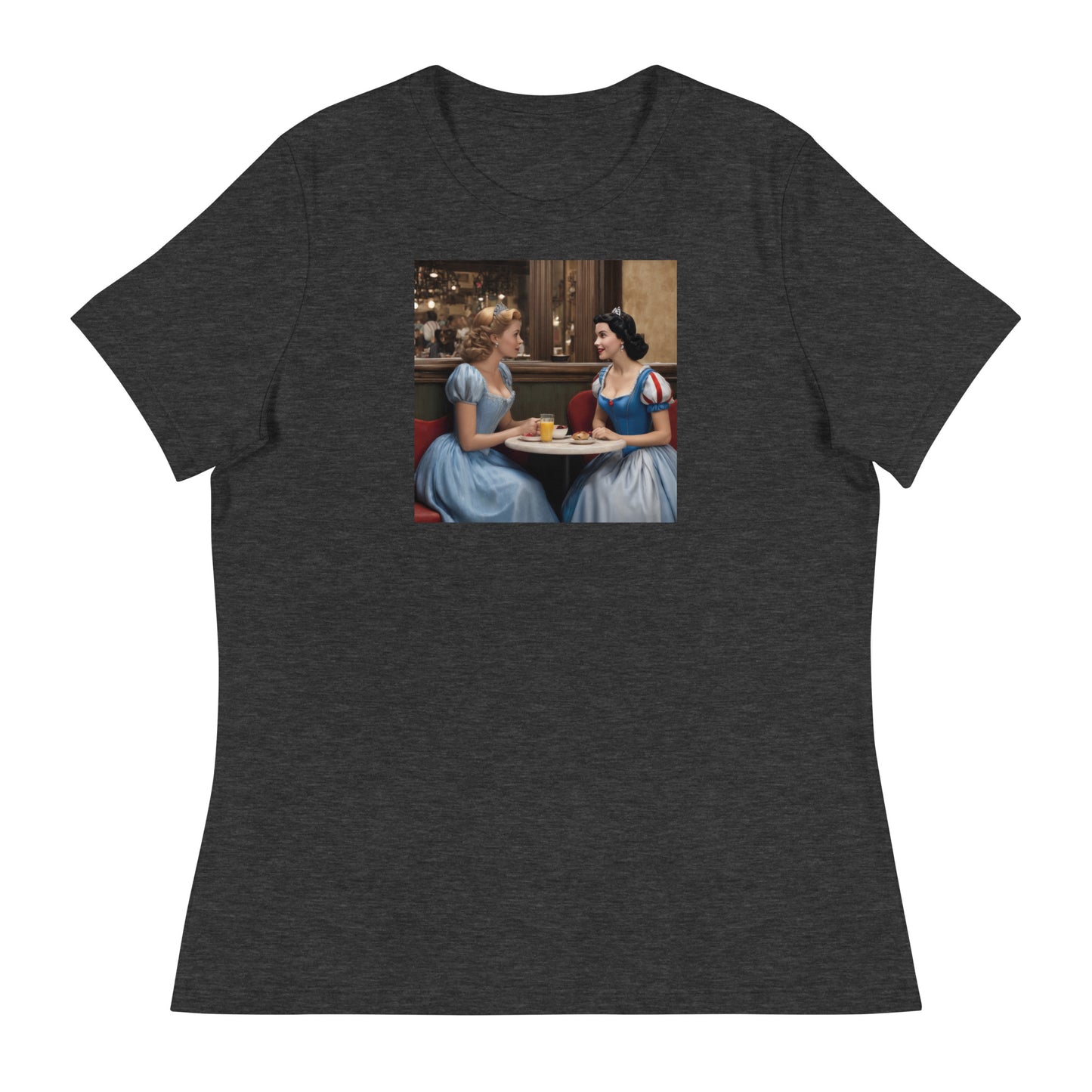 Cinderella and Snow White at a Cafe T-Shirt Dark Grey Heather