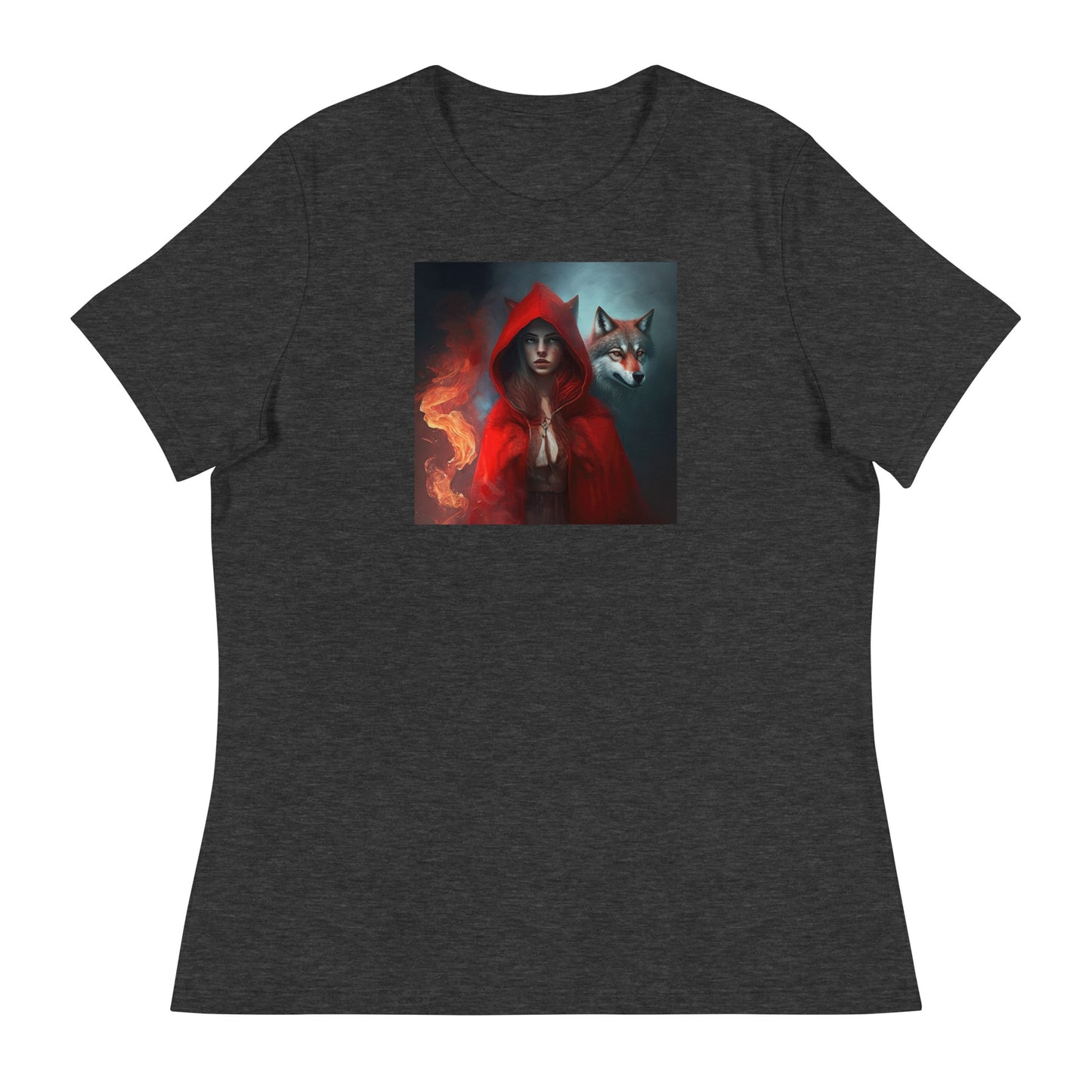 Fiery Red Riding Hood & Wolf Women's T-Shirt Dark Grey Heather