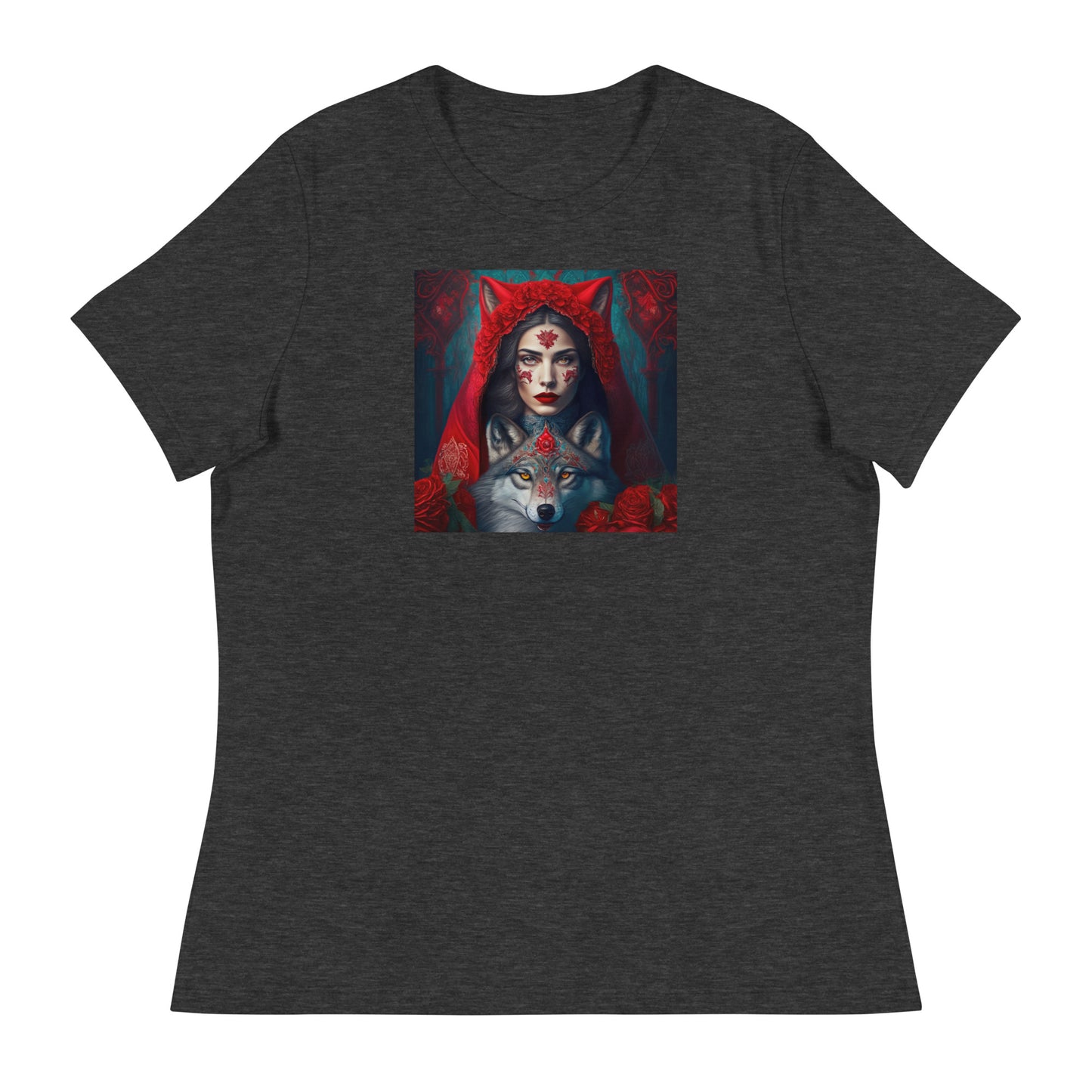 Red Riding Hood Unites with the Wolf Women's T-Shirt Dark Grey Heather