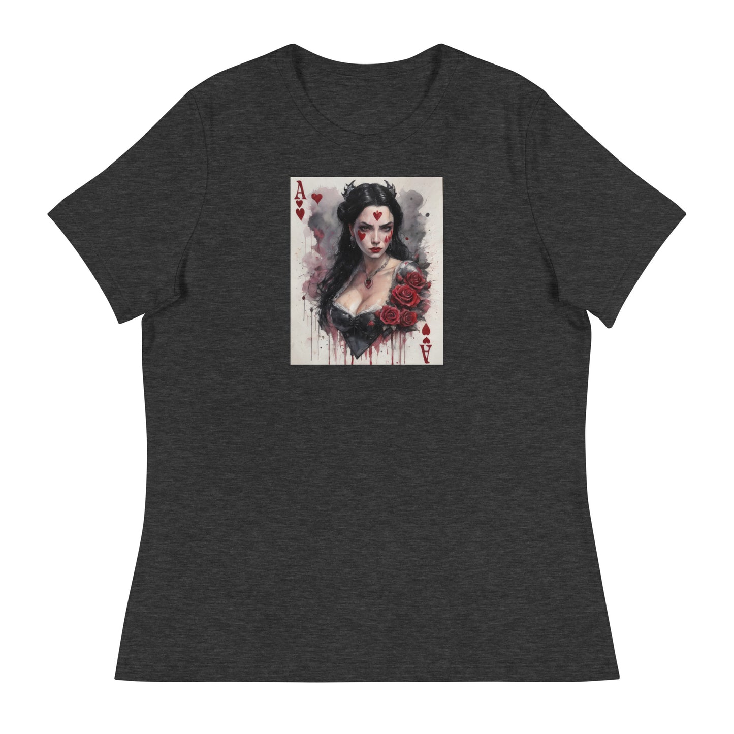 Queen of Hearts Playing Card Women's T-Shirt Dark Grey Heather