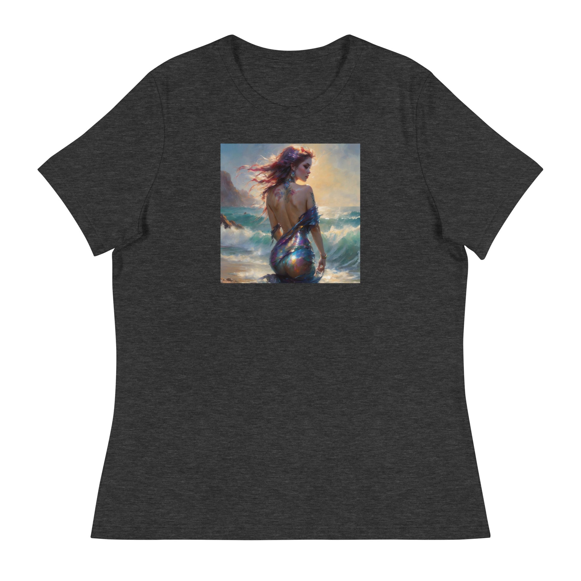 Enchanting Mermaid on Beach Women's Fantasy T-Shirt Dark Grey Heather