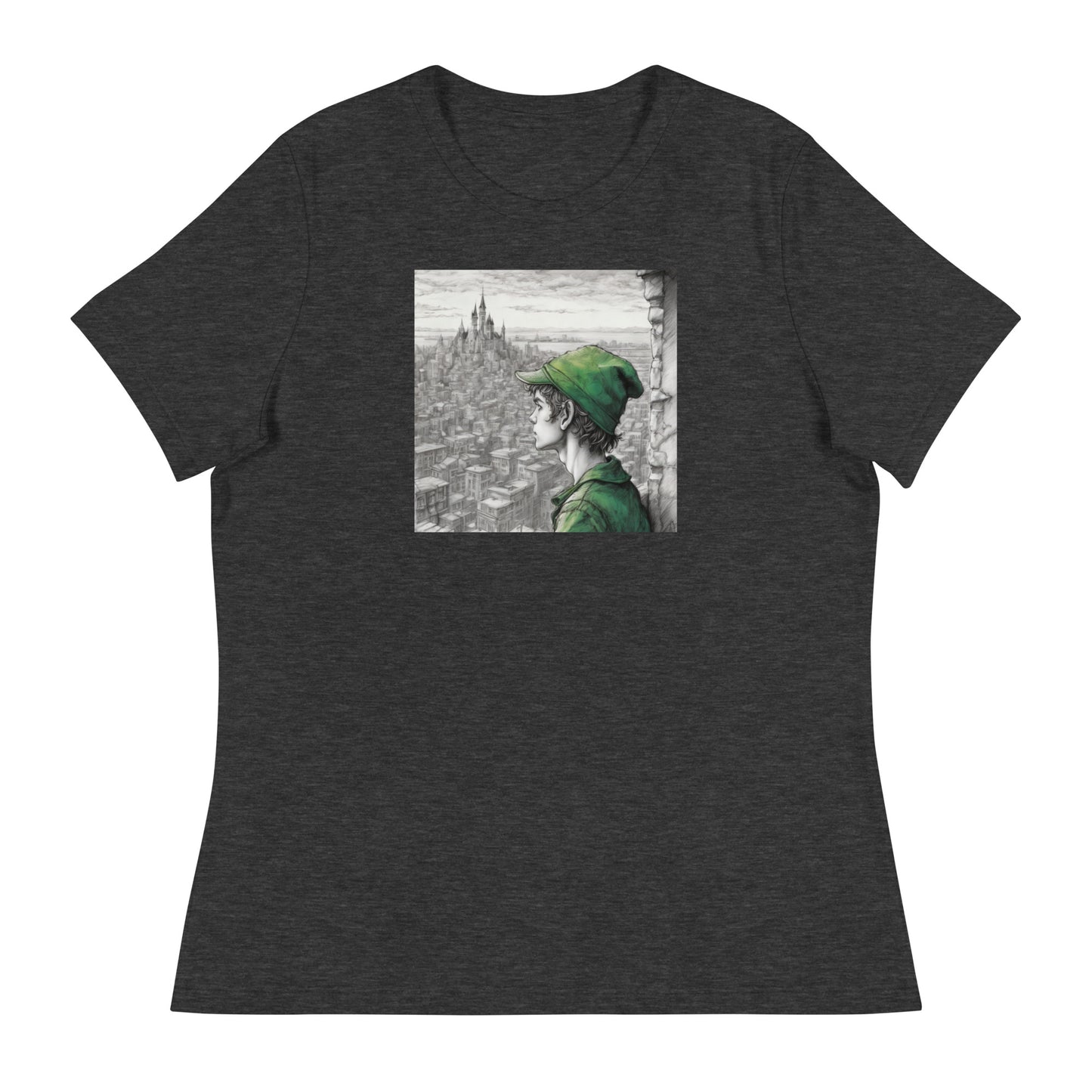 Peter Pan Overlooking the City Women's T-Shirt Dark Grey Heather