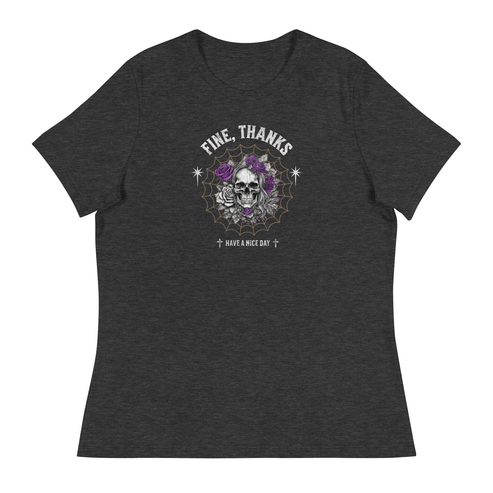 Fine Thanks Skull Women's Funny T-Shirt Dark Grey Heather