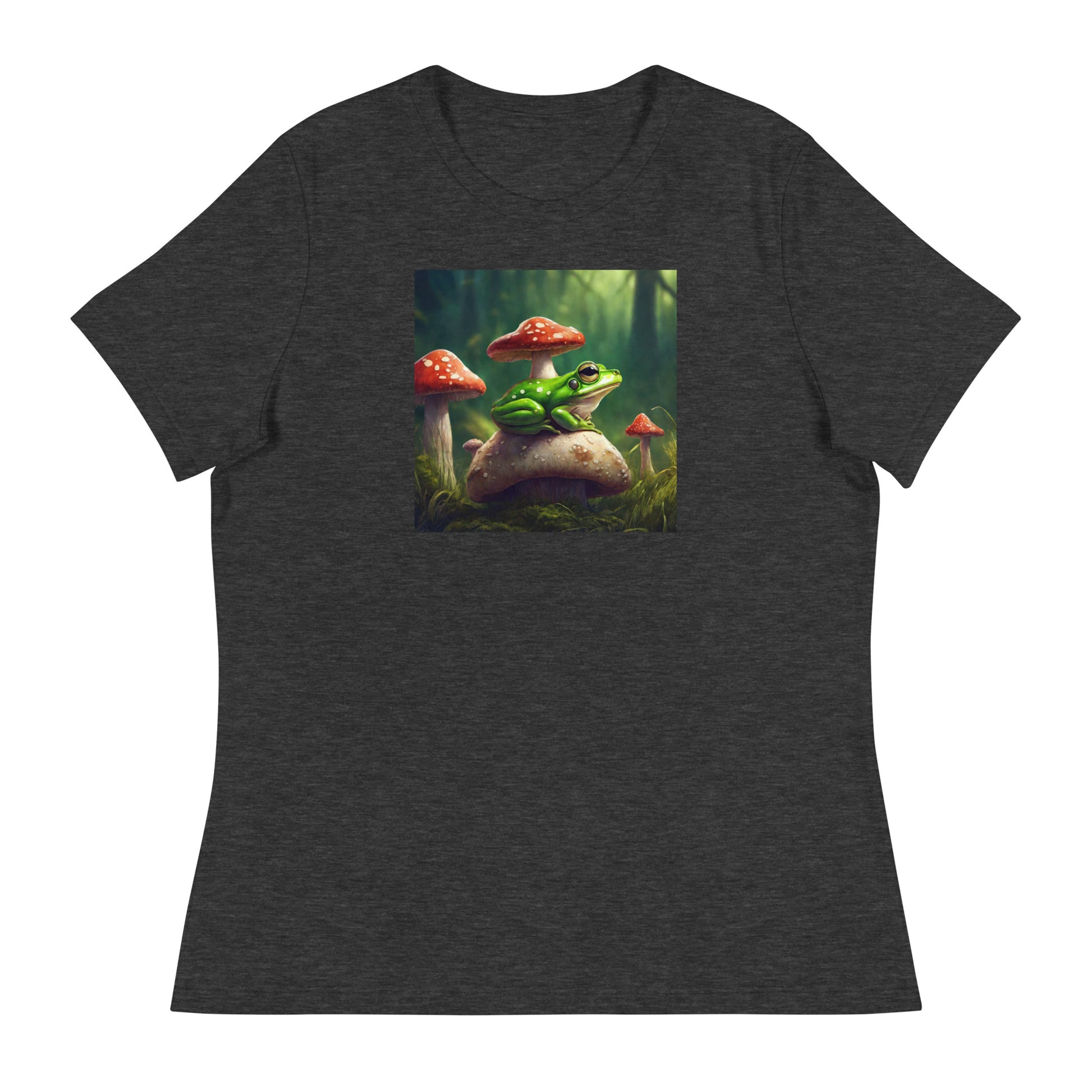 Frog & Mushrooms Women's Animal T-Shirt Dark Grey Heather