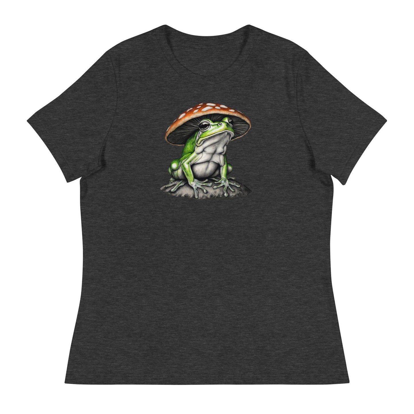 Frog in Shroom Cap Women's Graphic Tee Dark Grey Heather