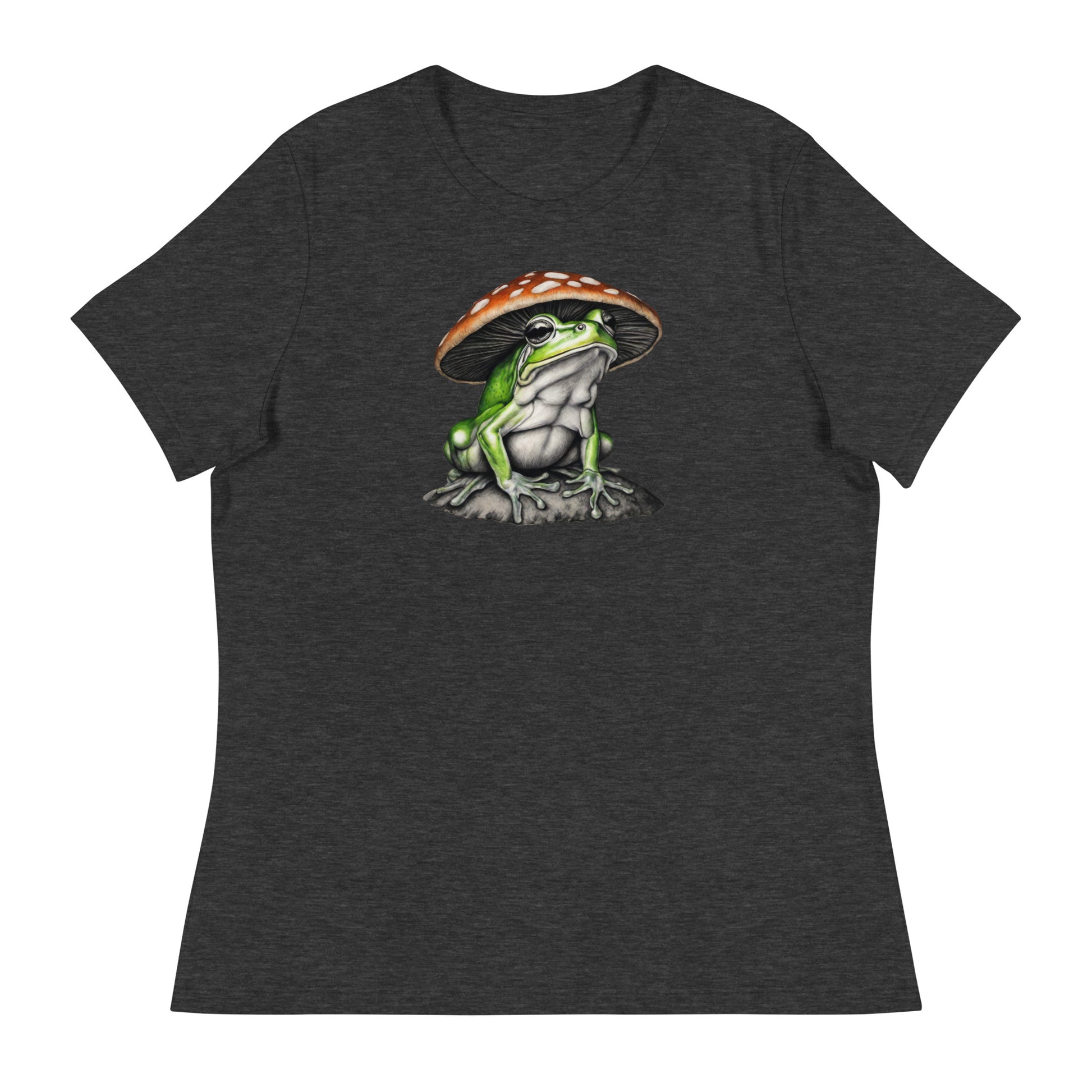 Frog in Shroom Cap Women's Graphic Tee Dark Grey Heather