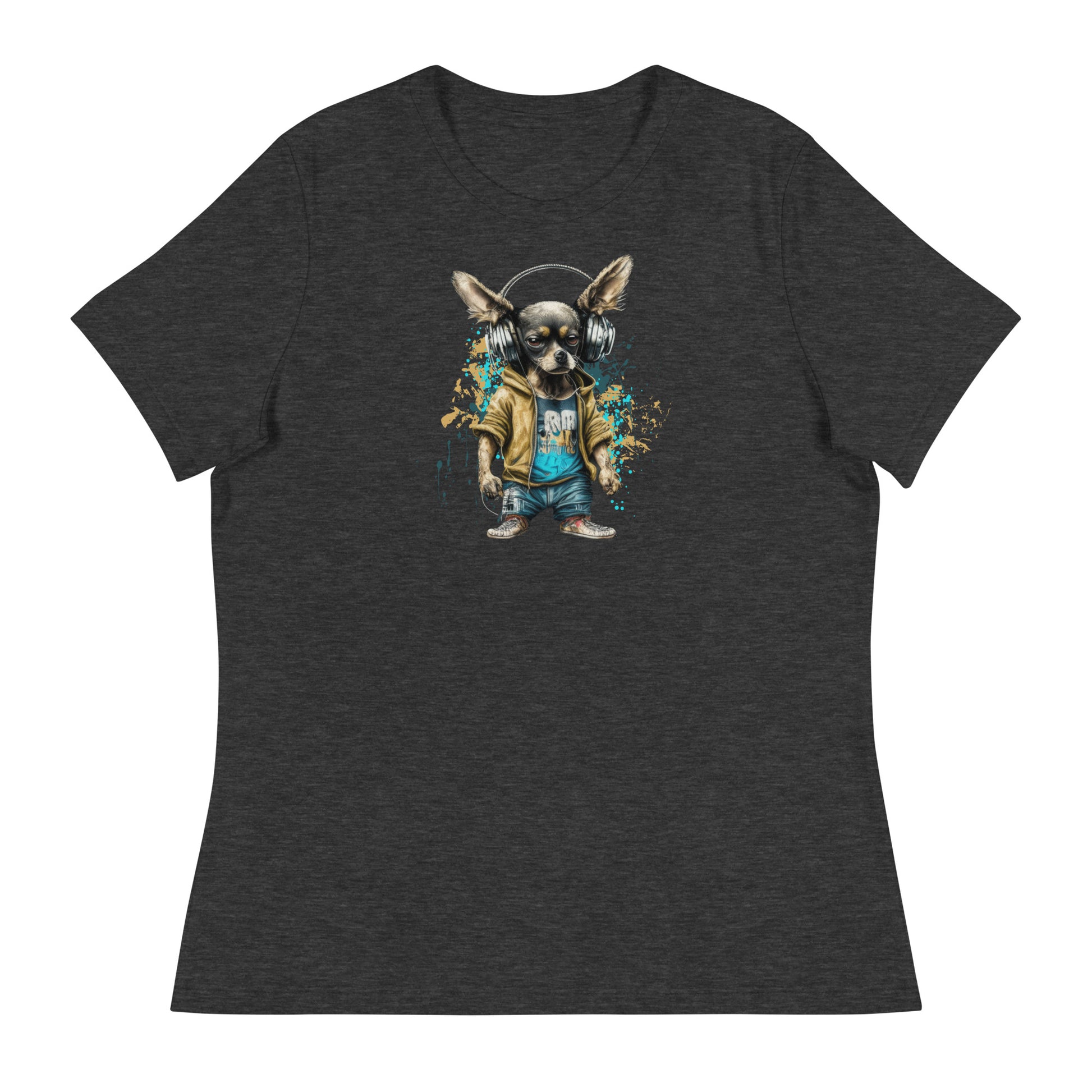 Cool Beats Chihuahua Women's Animal T-Shirt Dark Grey Heather