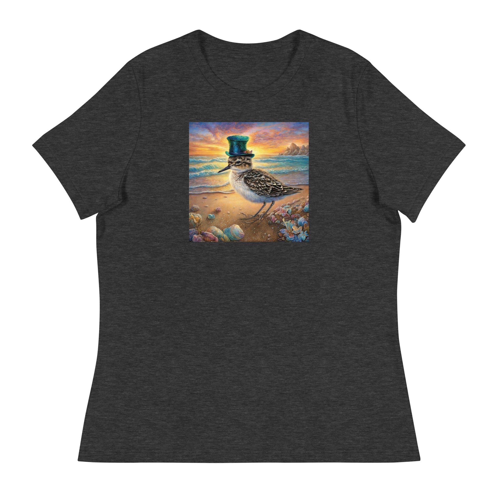 Sandpiper in Top Hat Women's Beach T-Shirt Dark Grey Heather