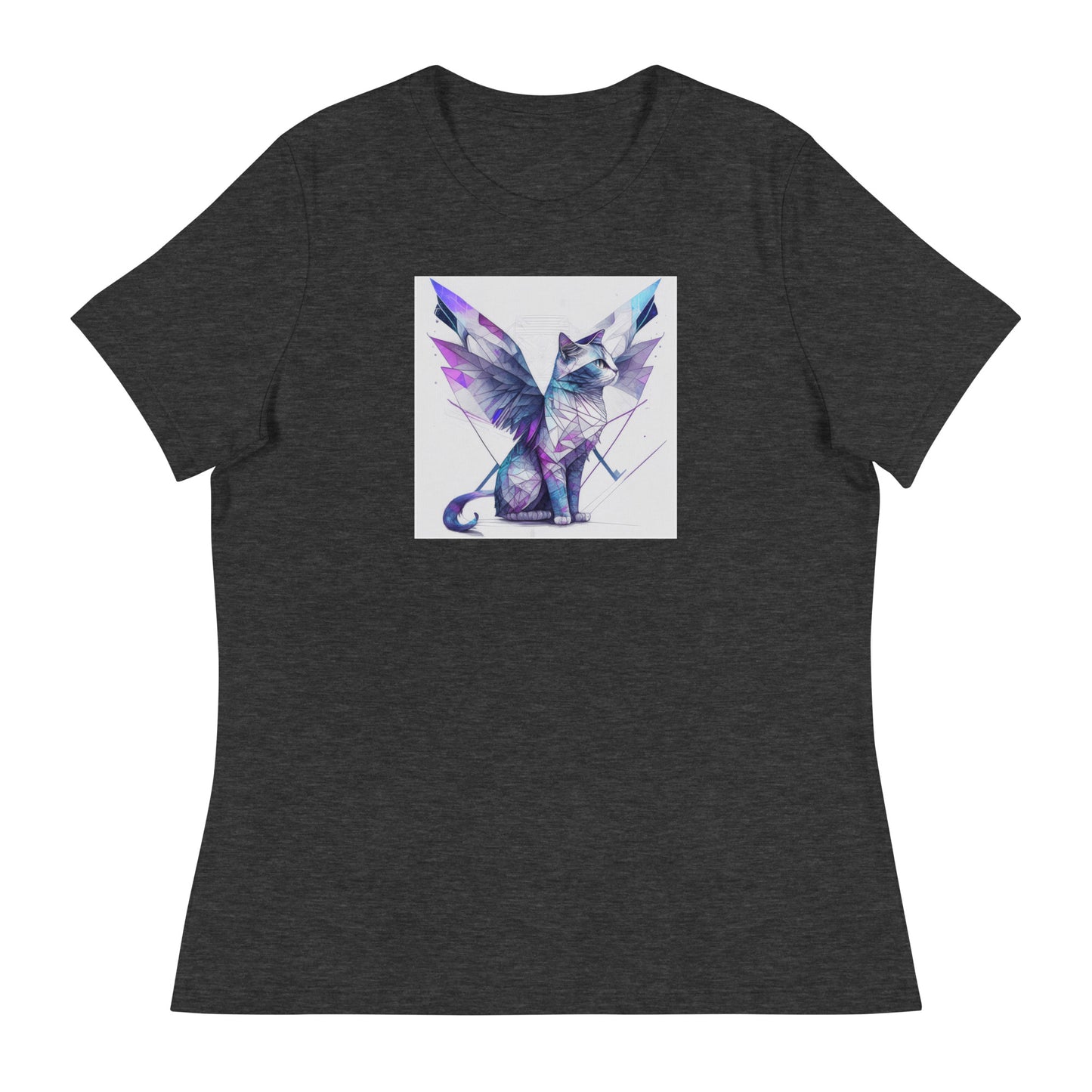 Geometric Cat with Wings Women's Cat Lover T-Shirt Dark Grey Heather