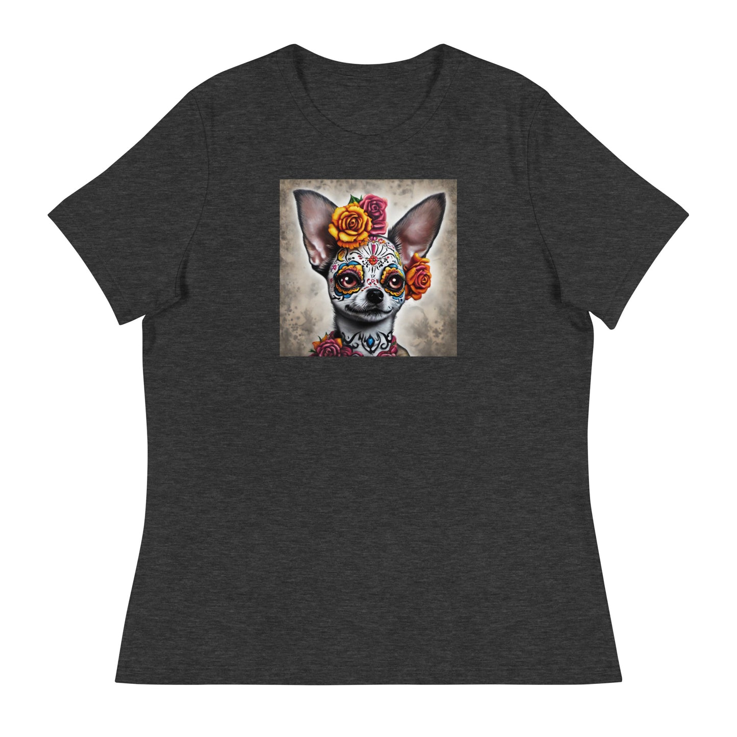 Day of the Dead Chihuahua Women's Dog Lover T-Shirt Dark Grey Heather