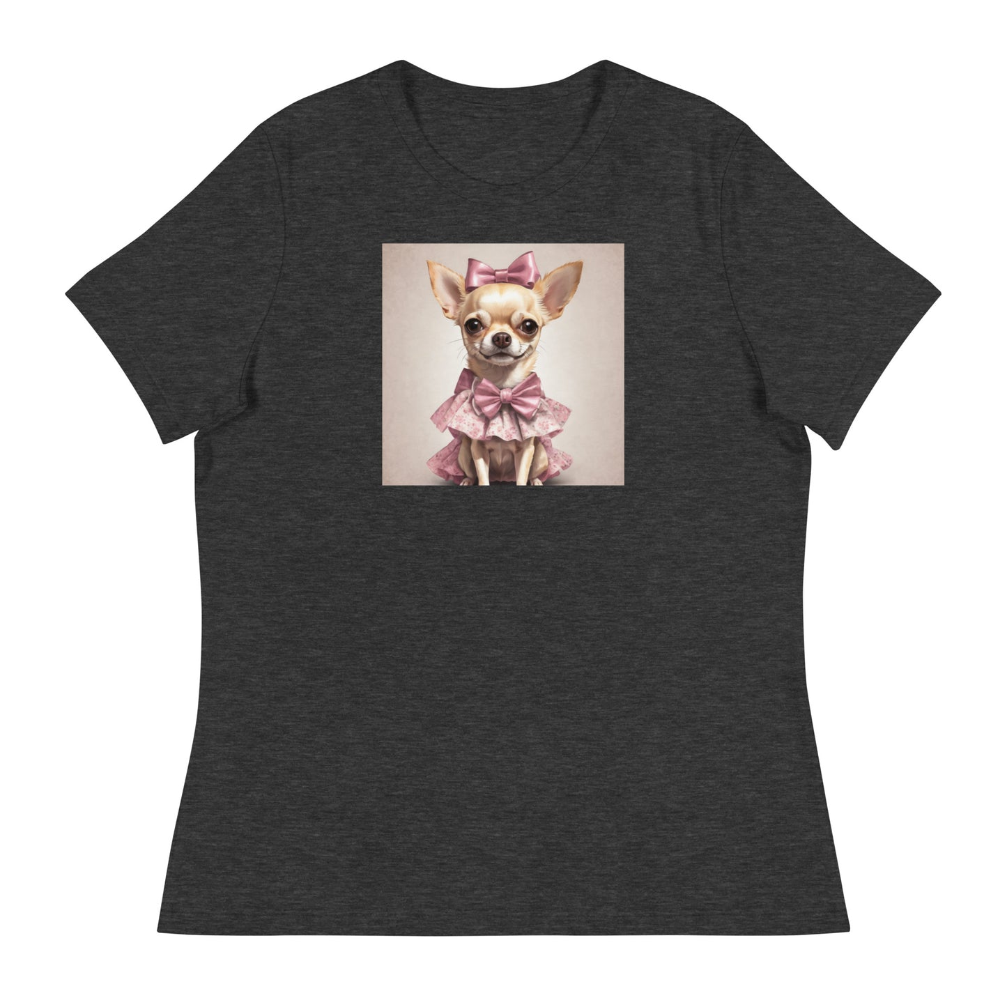 Chihuahua in Pink Dress Women's Dog Lover T-Shirt Dark Grey Heather