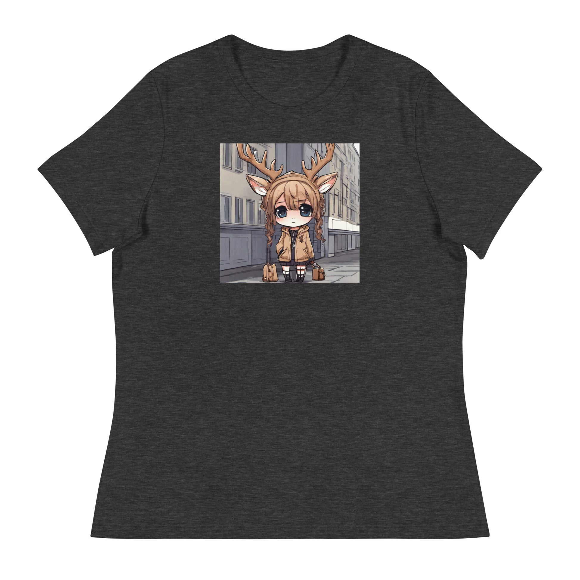 Spirit of the Deer Women's Anime T-Shirt Dark Grey Heather