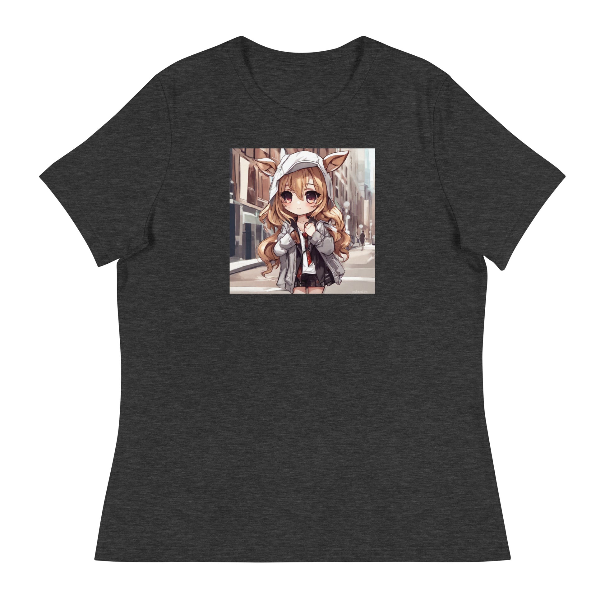 Deer Girl Women's Anime T-Shirt Dark Grey Heather