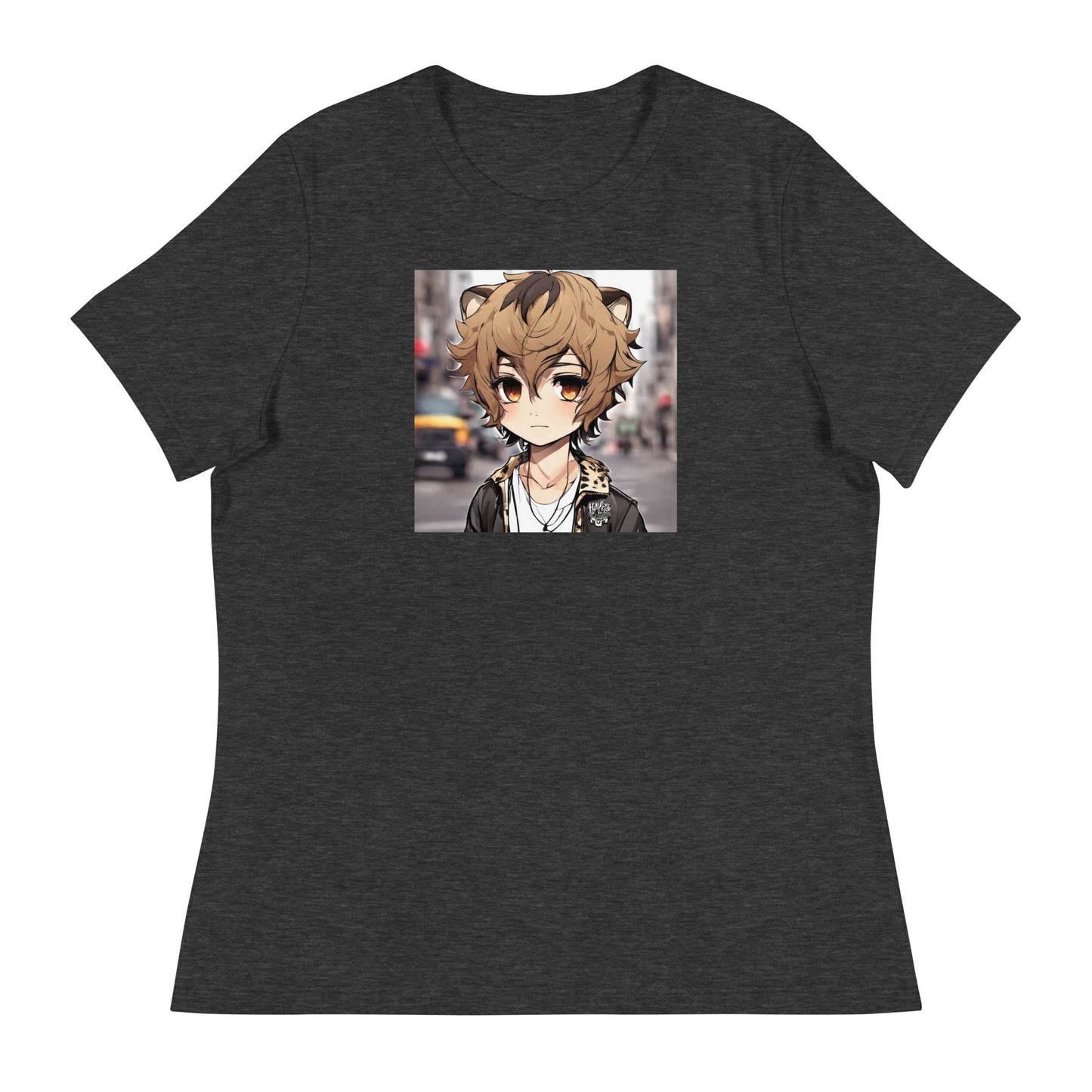 Leopard Boy Women's Anime T-Shirt Dark Grey Heather