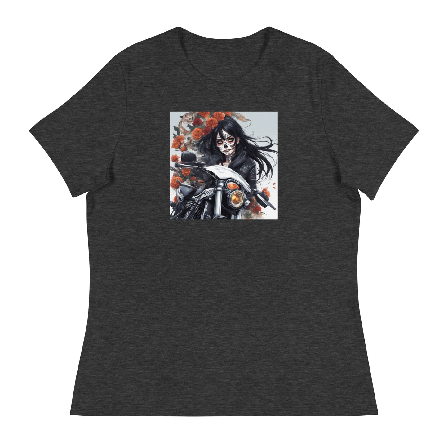 Day of the Dead Biker Close Up Women's Anime T-Shirt Dark Grey Heather