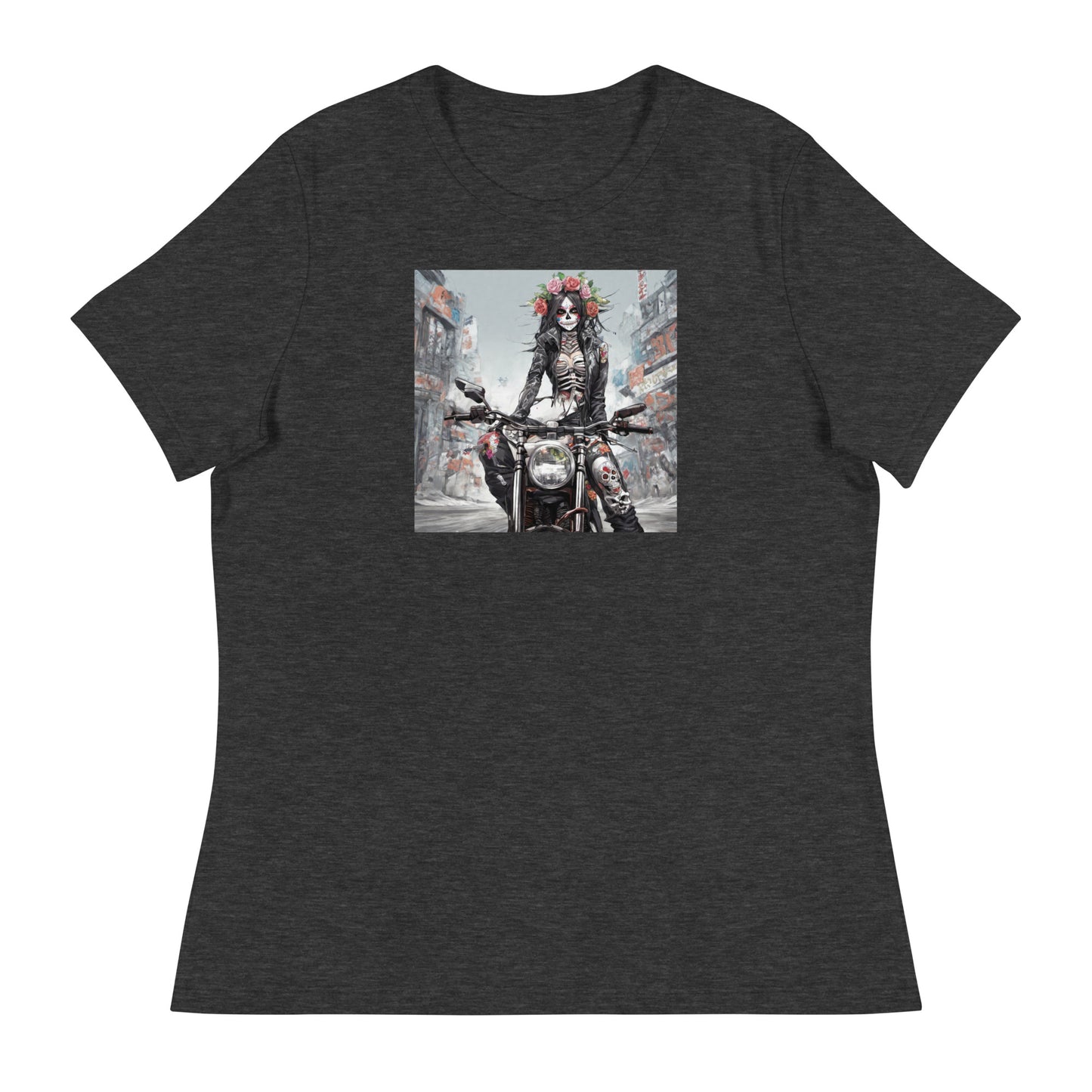 Day of the Dead Biker Women's Anime T-Shirt Dark Grey Heather