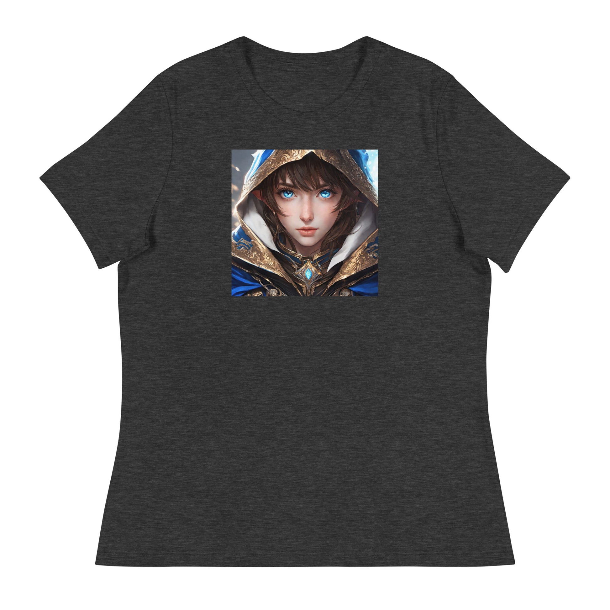 Blue-Eyed Elven Warrior Women's Anime T-Shirt Dark Grey Heather