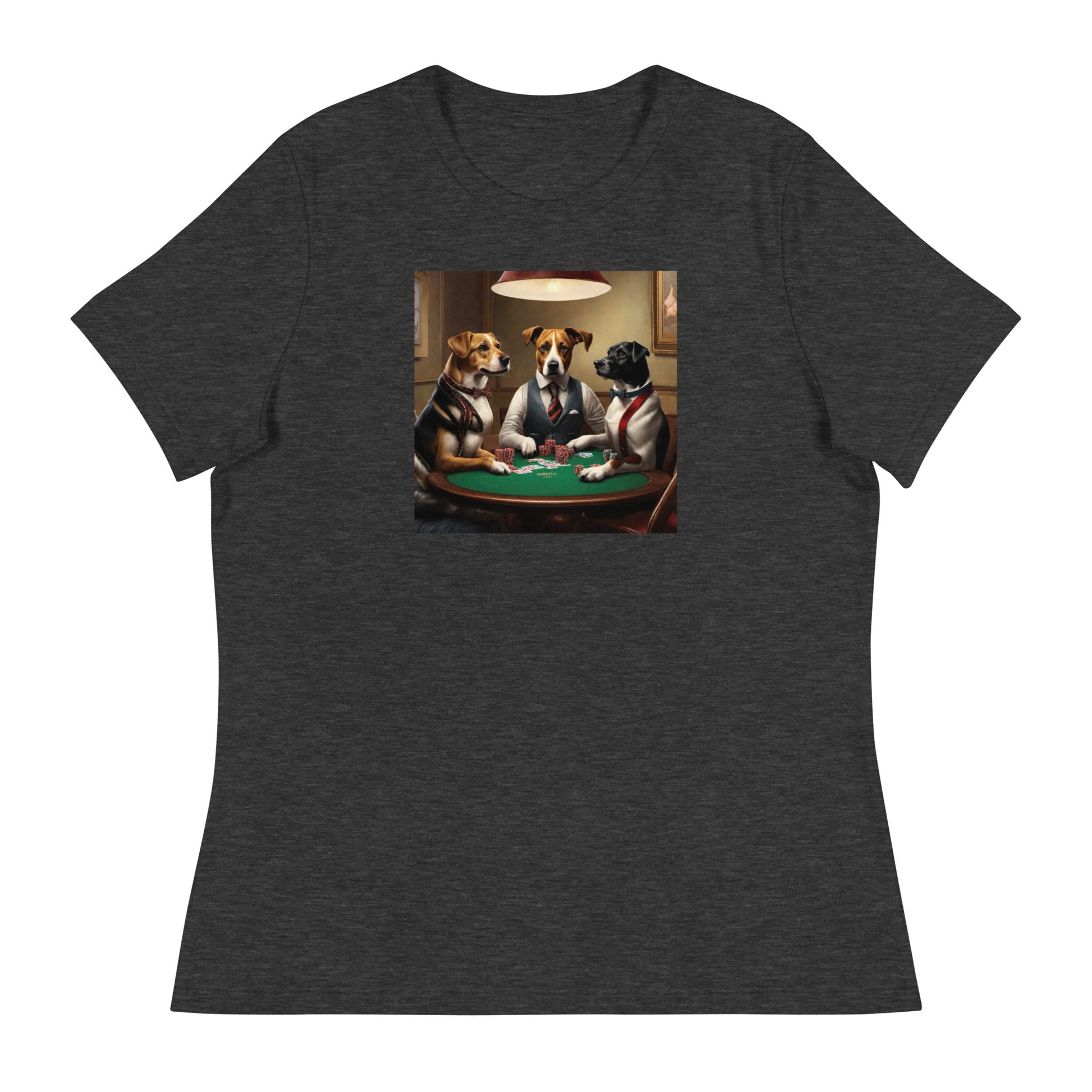 Pooches Playing Poker Women's Funny T-Shirt Dark Grey Heather