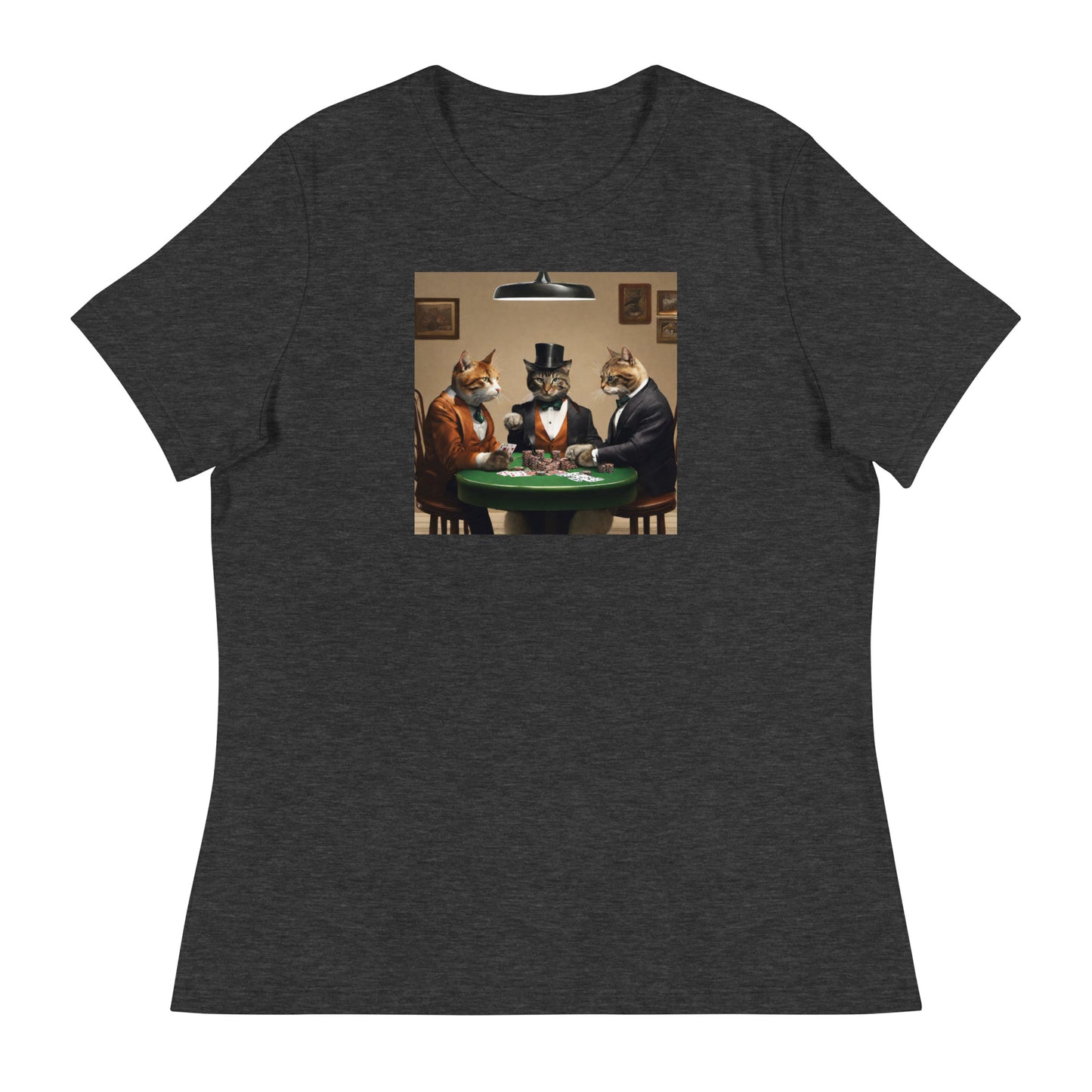 Cats Playing Poker Women's Funny T-Shirt Dark Grey Heather