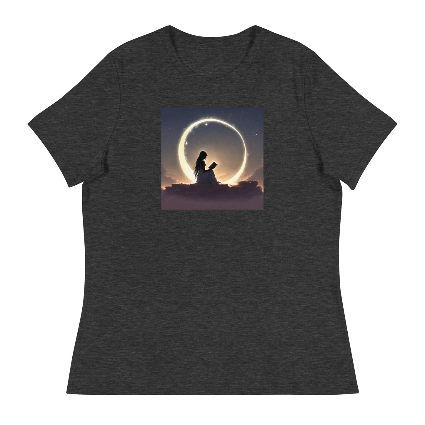 Reading at Twilight Women's Book Lover T-Shirt Dark Grey Heather