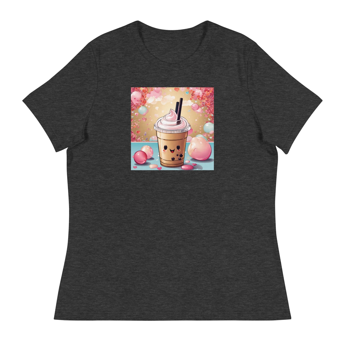 Cute Bubble Milk Tea Women's Boba T-Shirt Dark Grey Heather