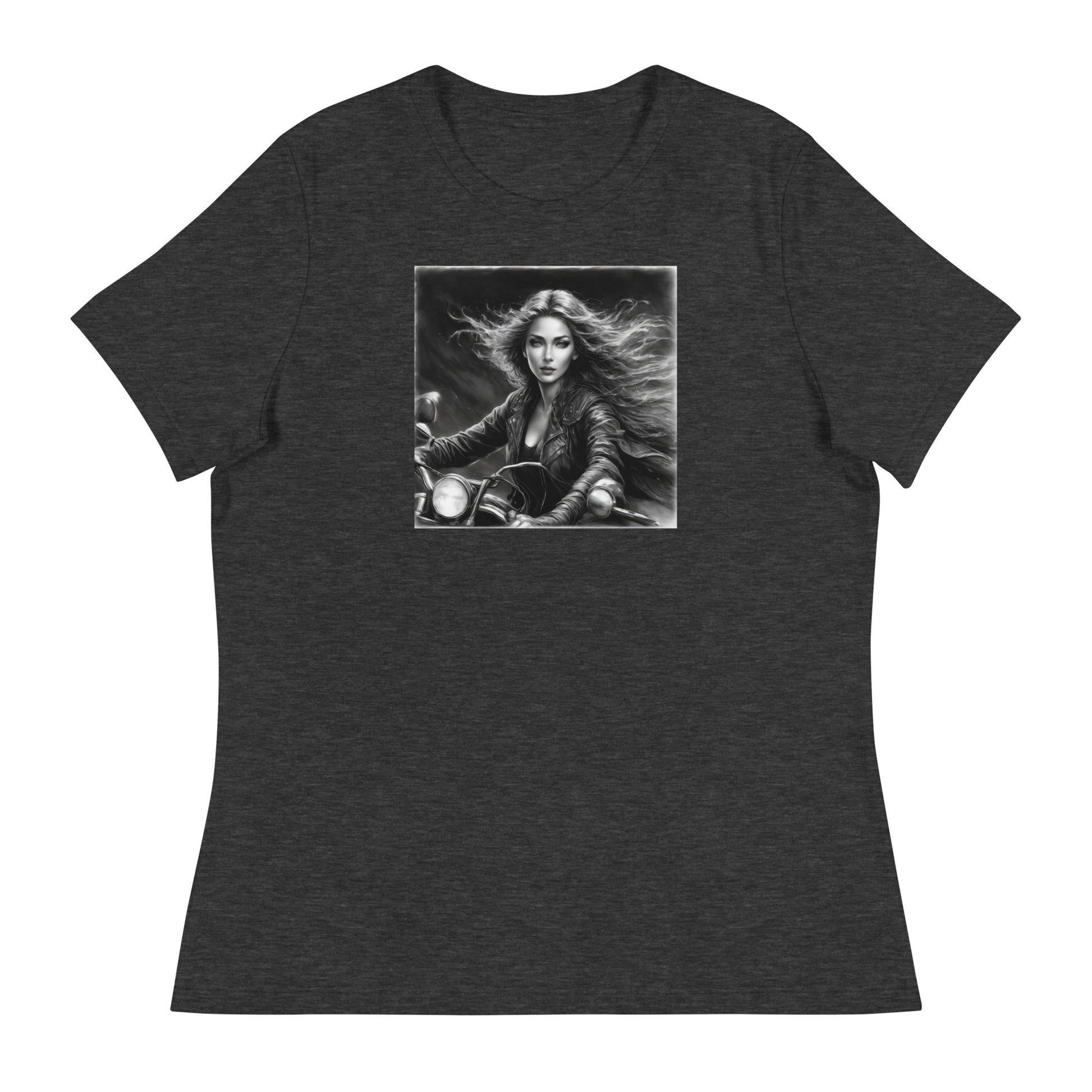 Woman Riding Motorcycle T-Shirt Dark Grey Heather